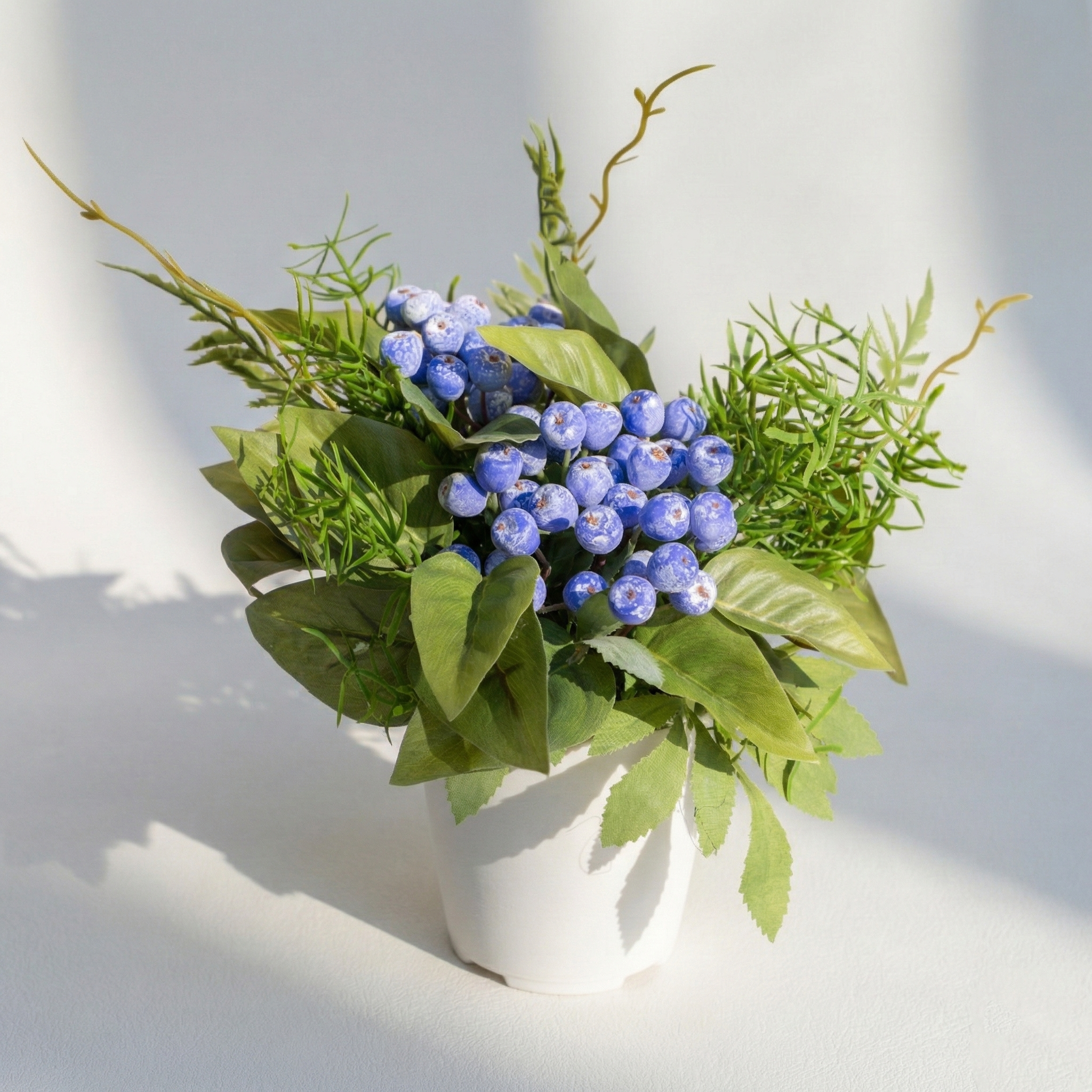 Artificial Potted Wild Berries with Cochinchinese Asparagus for Indoor Home Decor Centerpiece