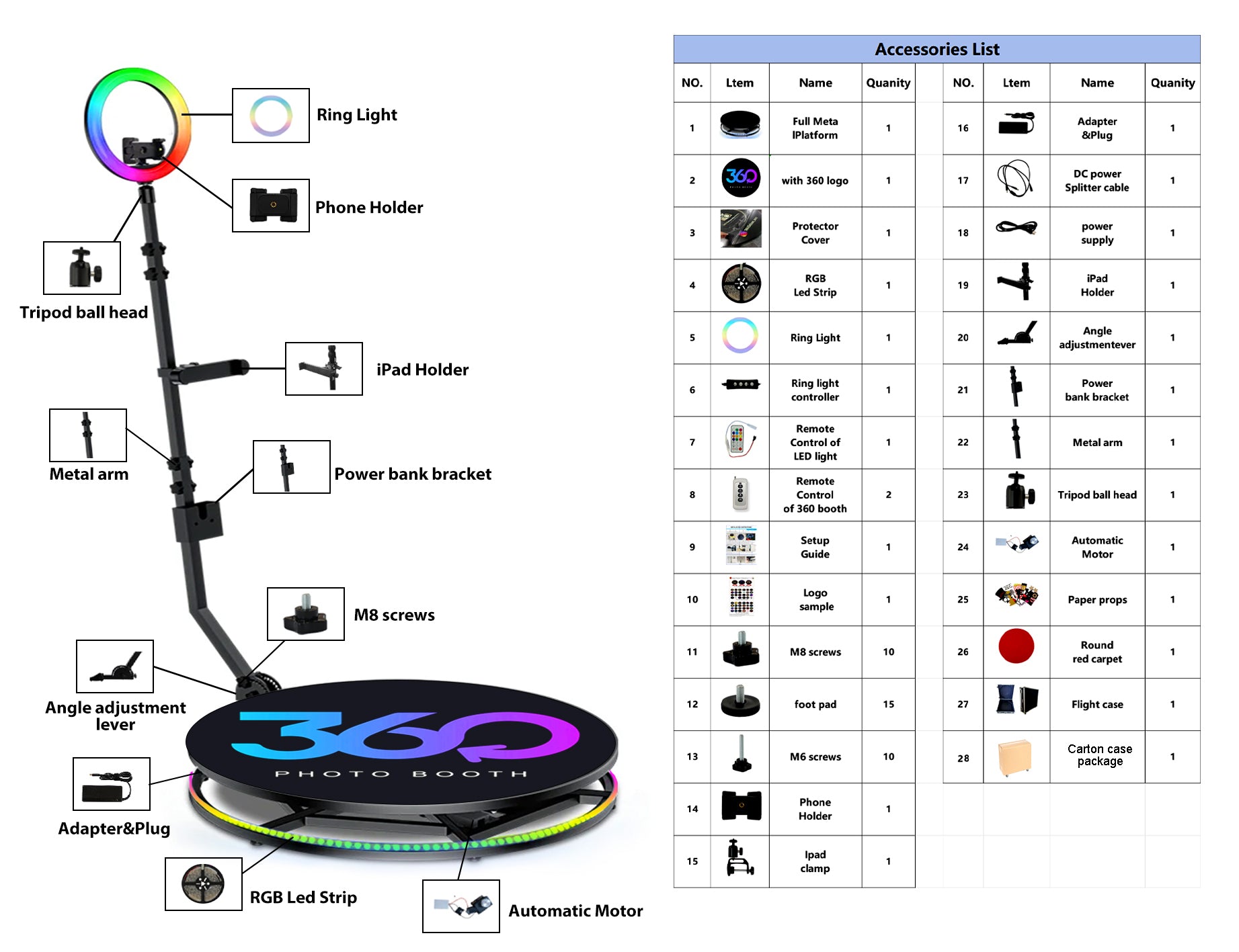 Remote Control Bottom LED Lights Fill Light High Quality Factory Price Fast Shipping 360 Photo Booth