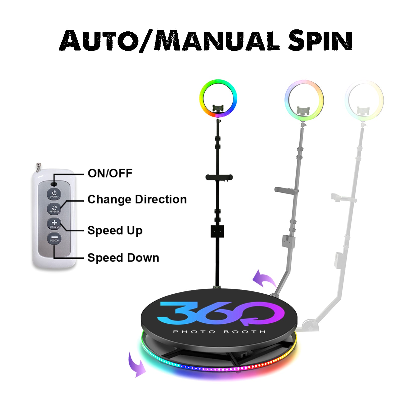 Remote Control Bottom LED Lights Fill Light High Quality Factory Price Fast Shipping 360 Photo Booth