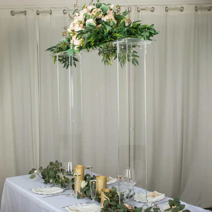 S002: Long Floral Wedding Clear Acrylic Rectangular Flower Frame Table Display Stand Rose Morning