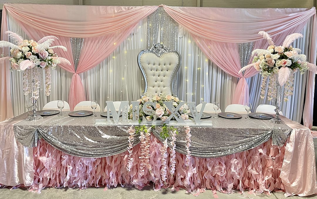 Glitz Sequin Mesh Net Drape/Backdrop panel With Rod Pockets Rose Morning