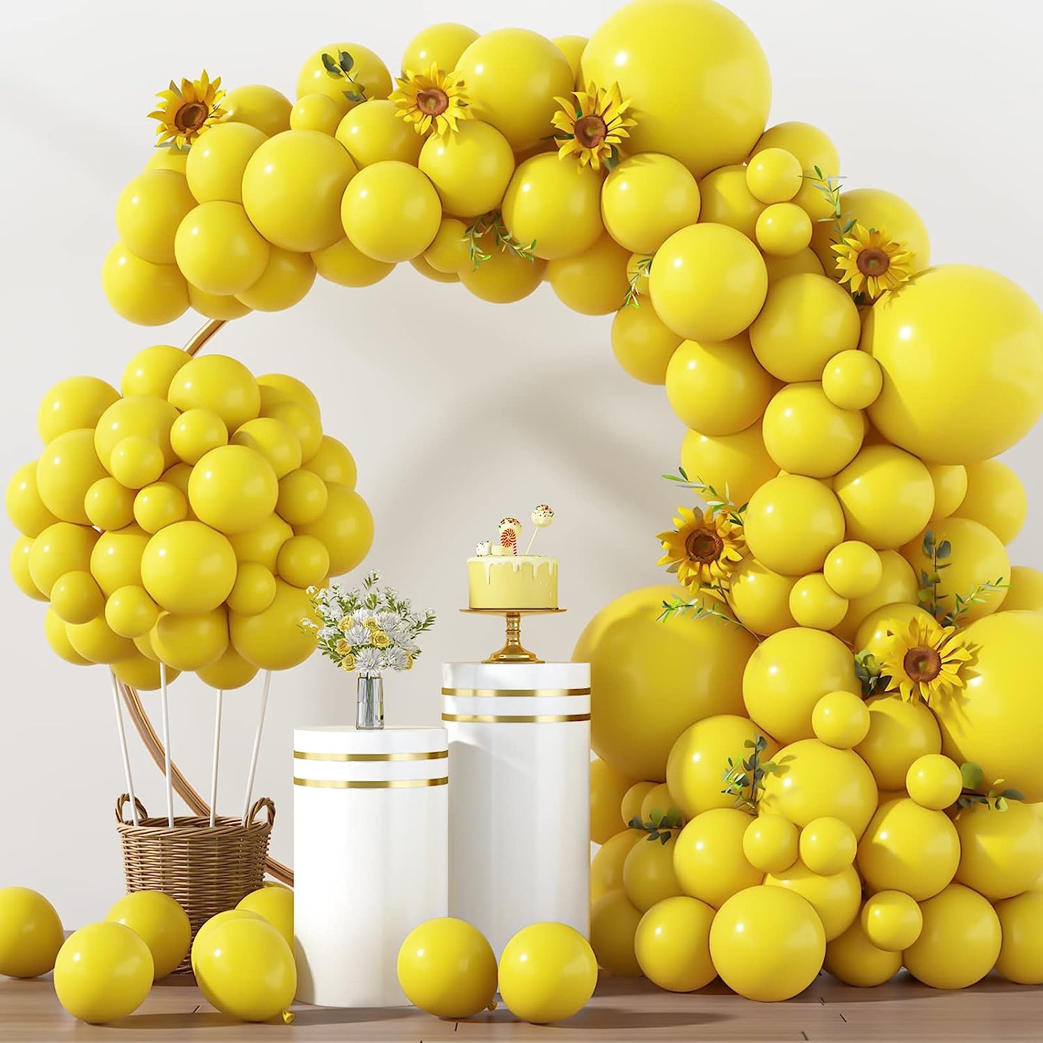 Yellow Balloon Decoration Set, includes 3 sets of balloons, including 12" round yellow balloons, 12" star yellow balloons and 12" heart yellow balloons. Balloons are made of high quality material and durable. Balloons can be used for a variety of occasions including birthday parties, wedding anniversaries, Valentine&