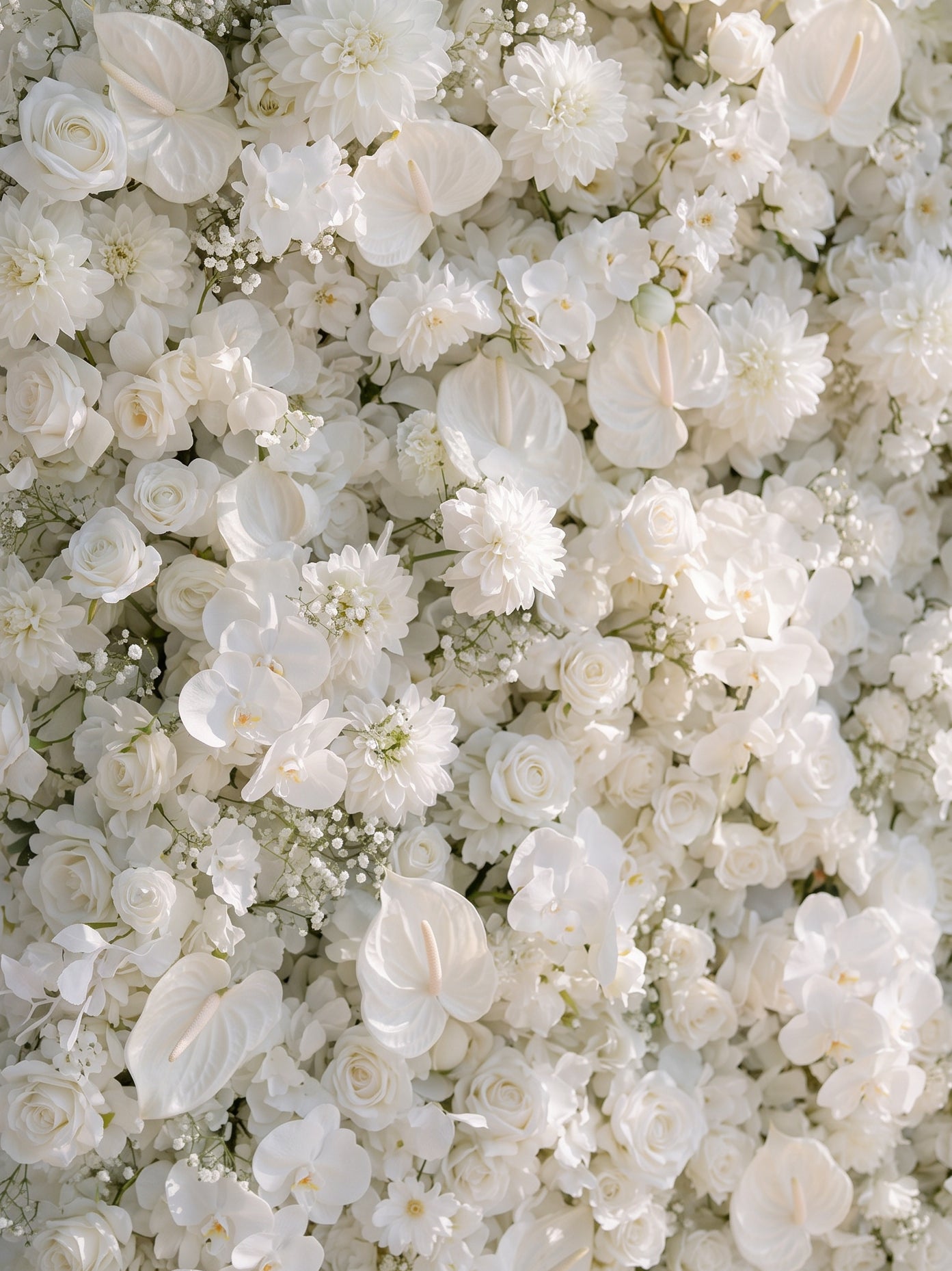 Opal:2026 Luxury 5D All-White Floral Wall with Greenery Roll-Up Backdrop for Rustic Garden Weddings