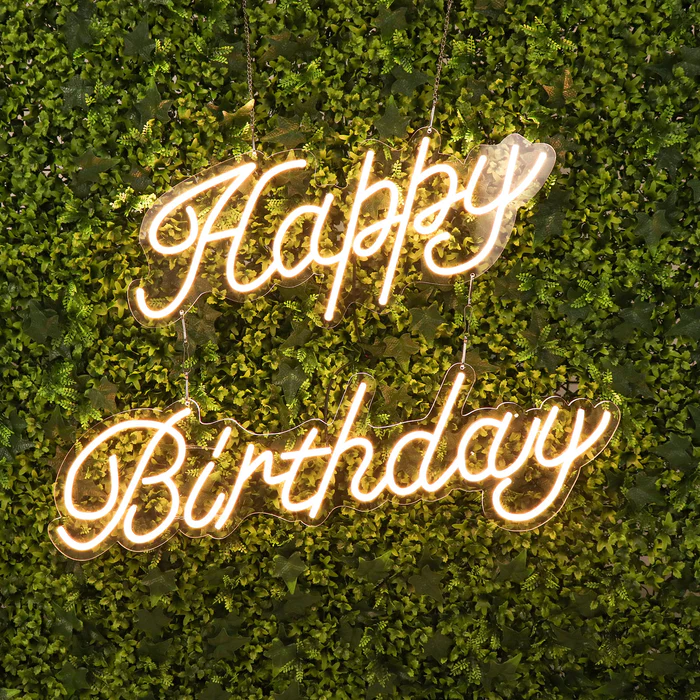 S004: Wall Decor Lights Happy Birthday LED Neon Light Sign With Hanging Chain for Event Decor Rose Morning