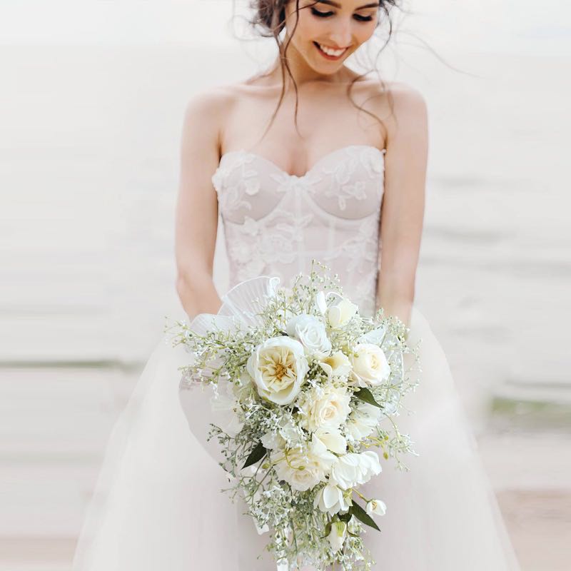 White wedding bouquet bridal bouquet -R075 Rose Morning