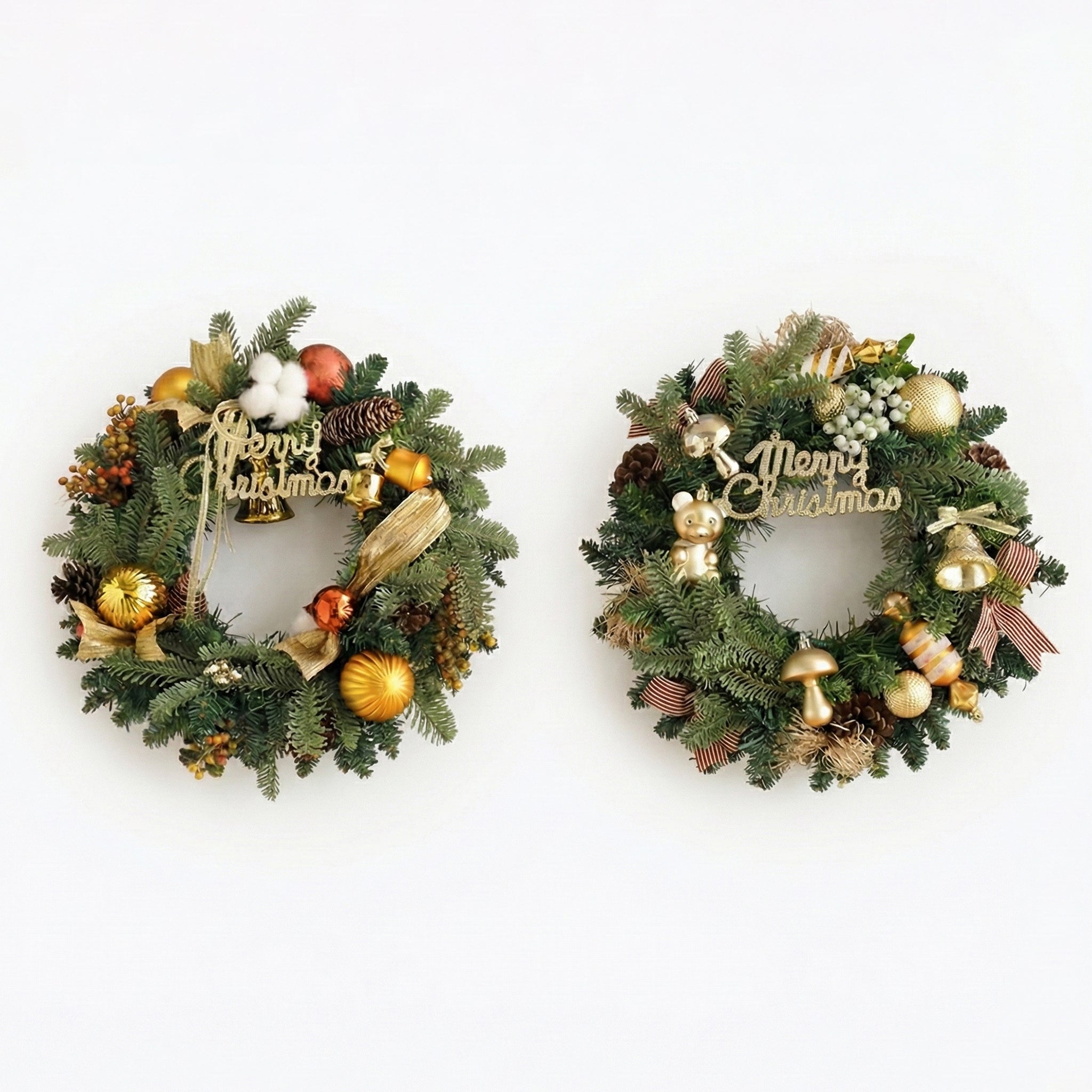 17 Inches Minimal Rustic Christmas Wreath with Natural Greenery and Warm Tones