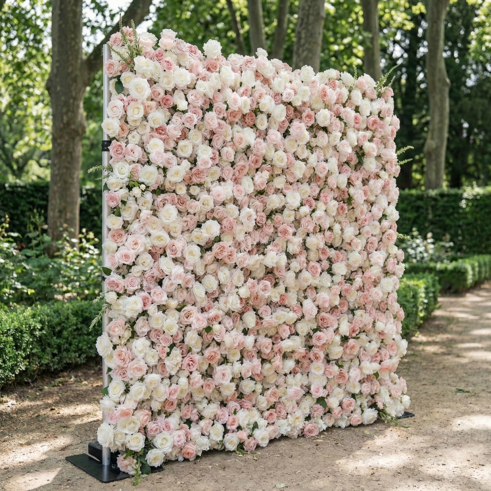Caius: Luxury 5D Cream & Blush Silk Floral Wall Roll-Up Fabric Backdrop for Dreamy Garden Weddings & Bridal Showers
