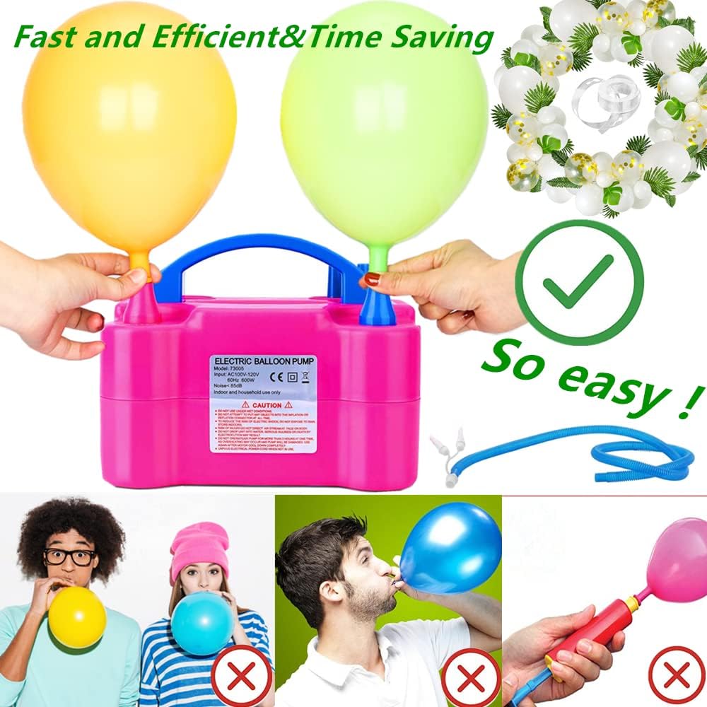 Balloon Pump, Portable Dual Nozzle Ballon Inflator Pump for Balloons 110V 600W Electric Air Pump Blower, Balloon Arch kit &Balloon Garland kit, Balloons for Parties/Helium Tank/Birthday Balloons Set Rose Morning