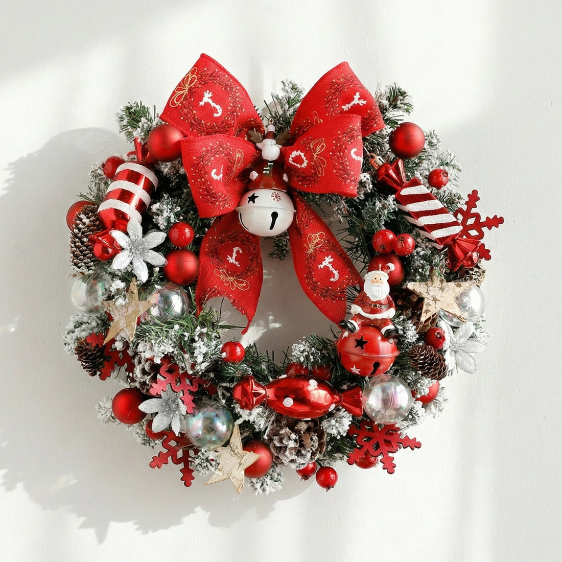 13 Inches Classic Red Christmas Wreath with Plaid Bow, Berries