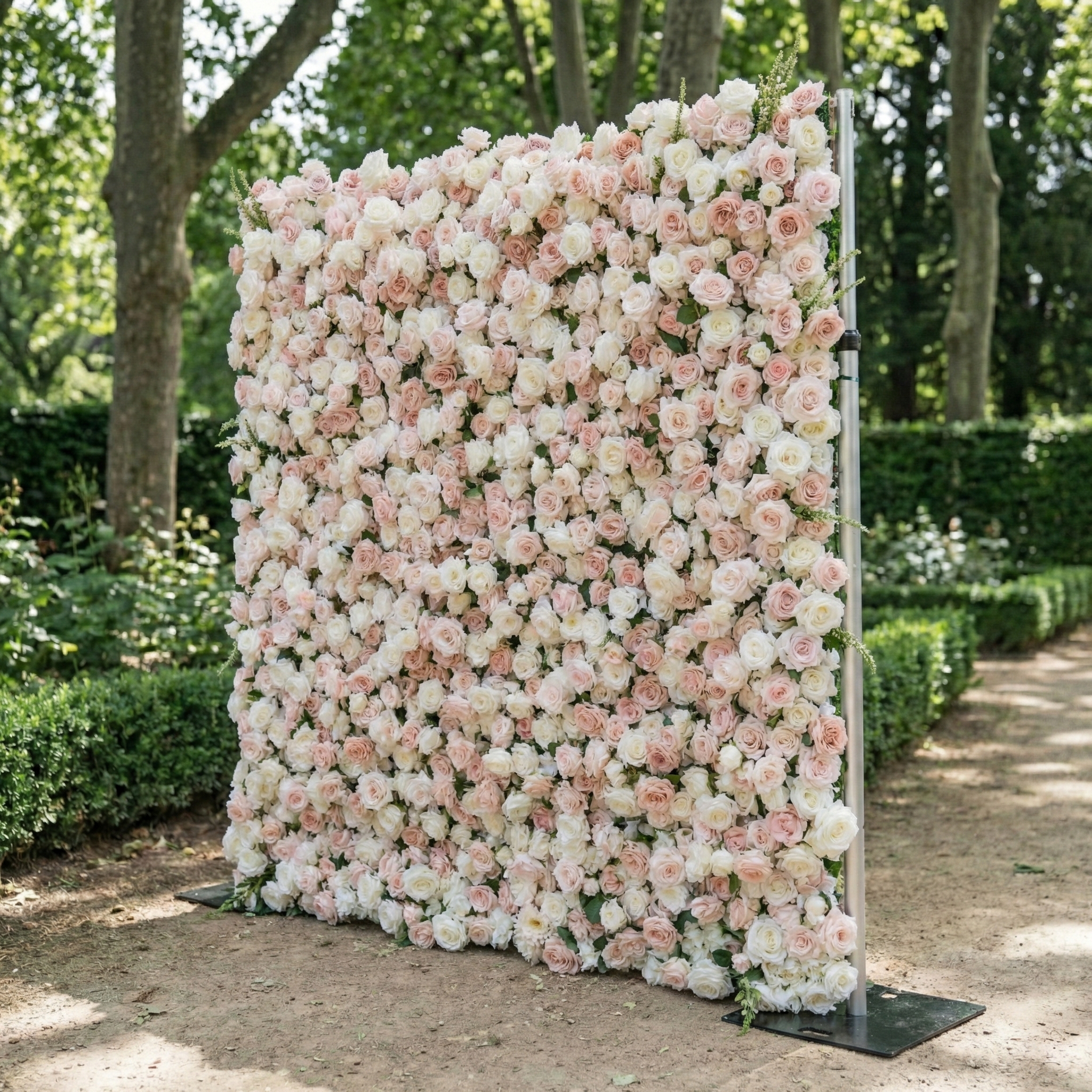 Caius: Luxury 5D Cream & Blush Silk Floral Wall Roll-Up Fabric Backdrop for Dreamy Garden Weddings & Bridal Showers