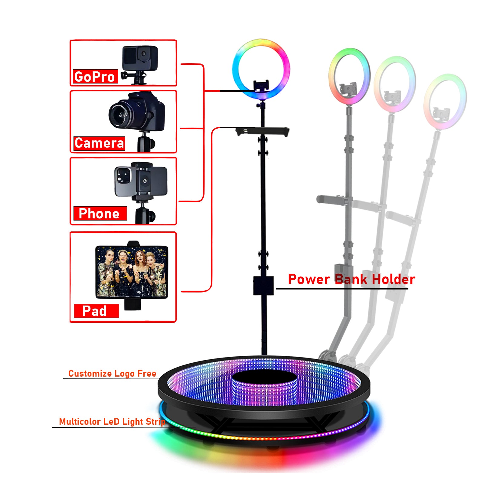 Upgraded Remote Control Bottom LED Lights Fill Light High Quality Factory Price Fast Shipping 360 Photo Booth