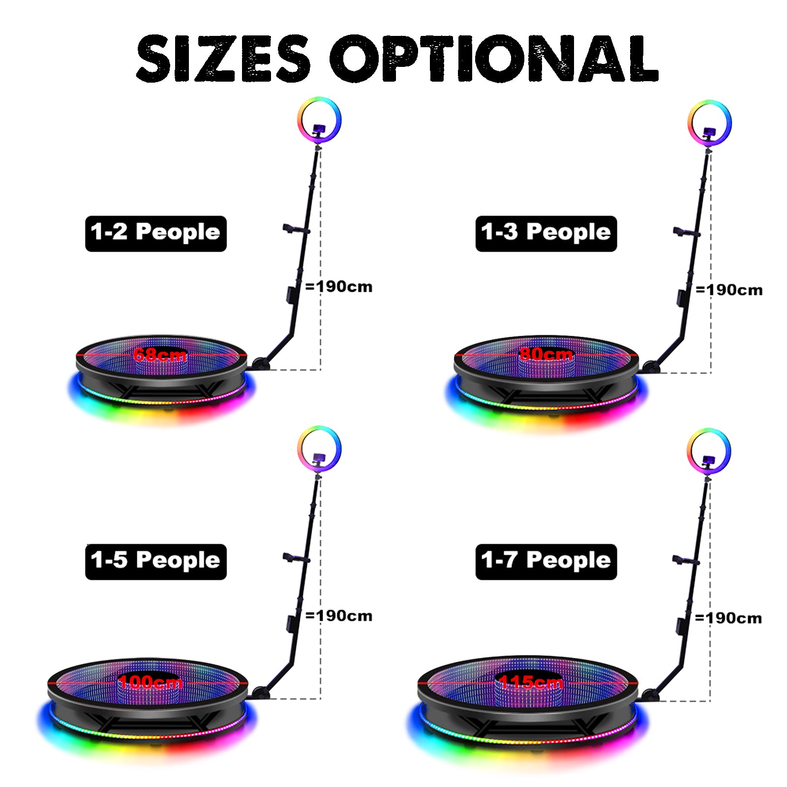 Upgraded Remote Control Bottom LED Lights Fill Light High Quality Factory Price Fast Shipping 360 Photo Booth