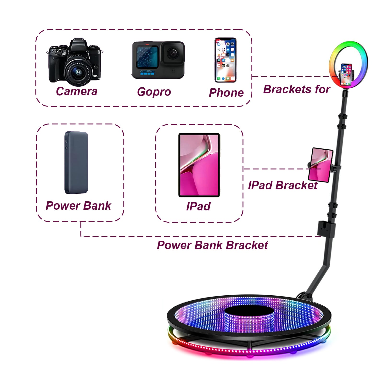 Upgraded Remote Control Bottom LED Lights Fill Light High Quality Factory Price Fast Shipping 360 Photo Booth