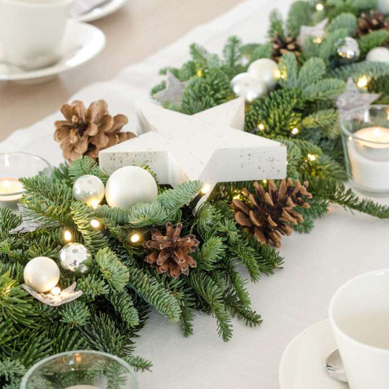 71 Inches Table Centerpiece with Evergreen, Pine Cones and Candle Accents