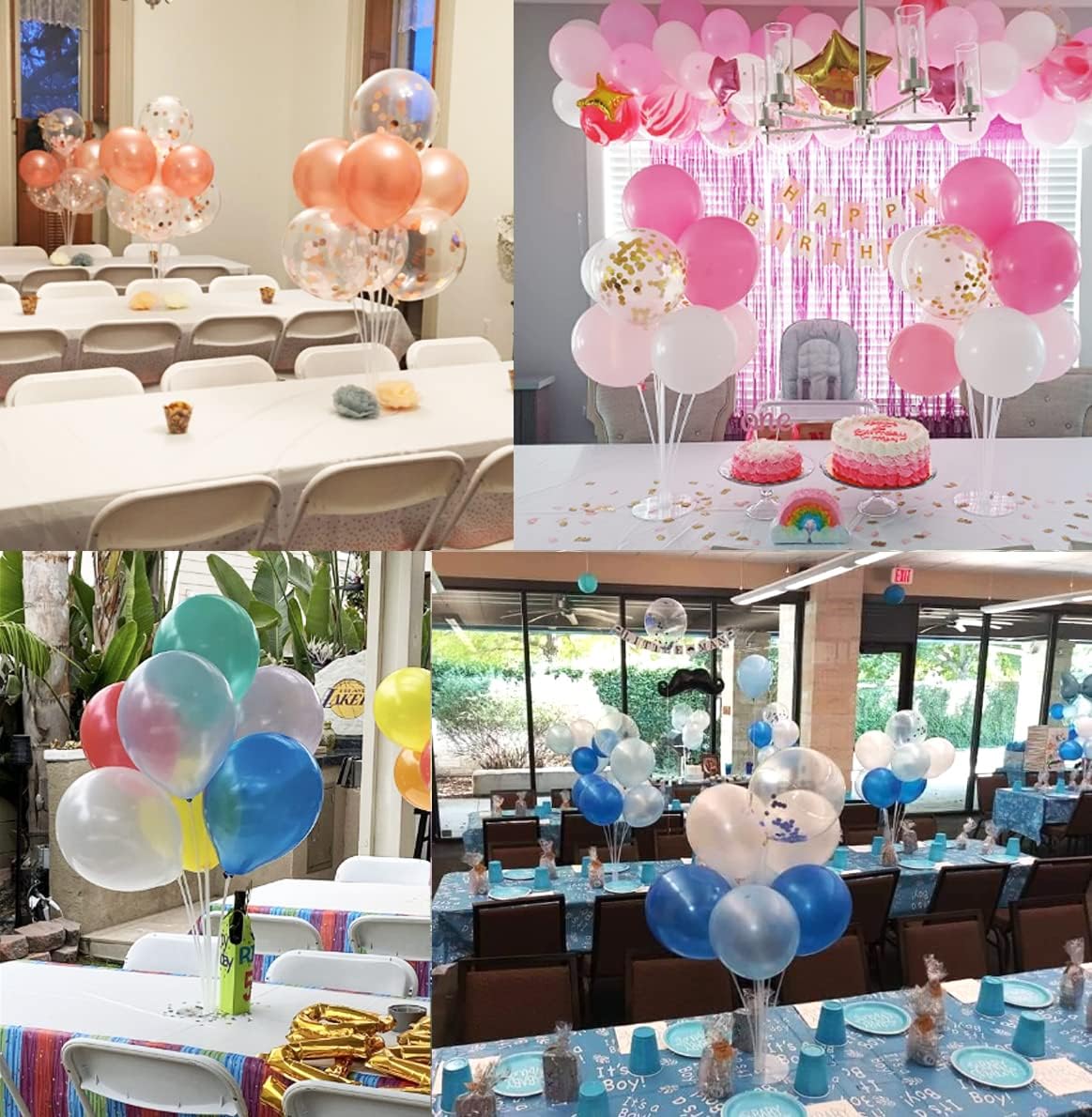 Balloon Stand Kits, Balloon Sticks with Base For Table Floor Graduation Baby Shower Happy Birthday Engagement Fiesta Party Decorations Class 7 Sets 28 Inch Rose Morning