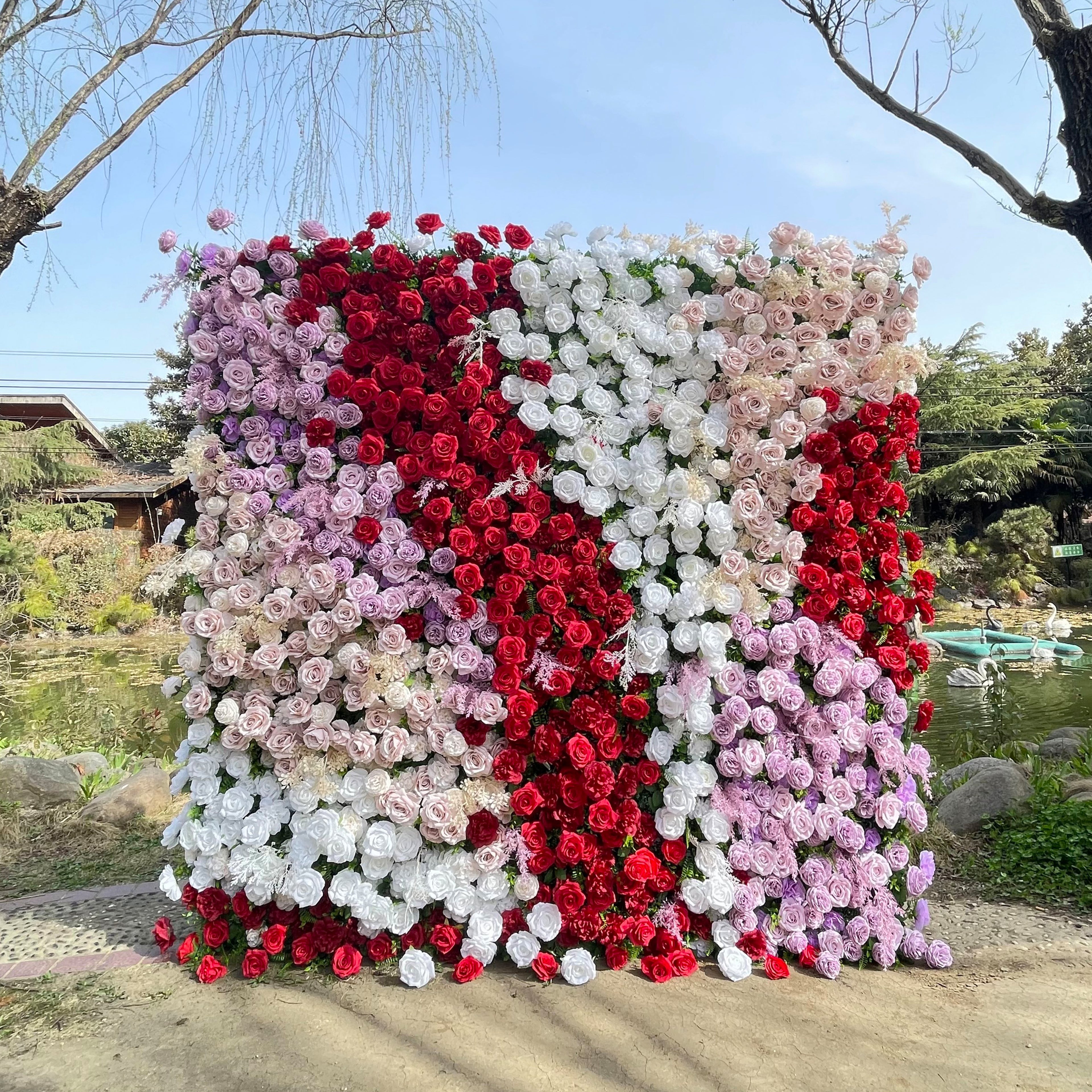 Muma:5D Fabric Artificial rolling up curtain flower wall Rose Morning