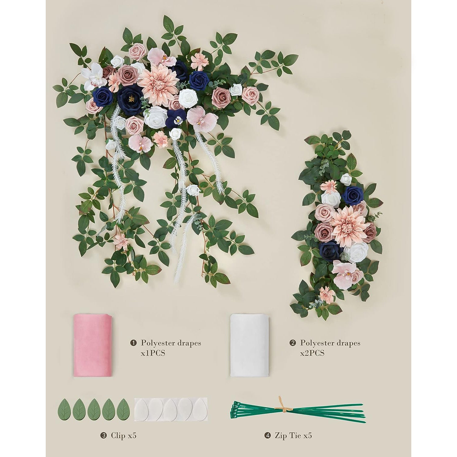 Dusty Rose&Navy Blue Wedding Arch Flowers Kit (Pack of 5) Rose Morning