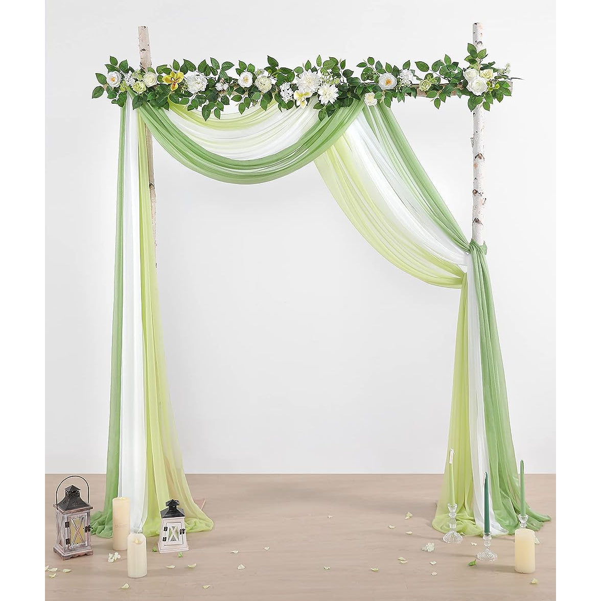 White & Green Wedding Arch Draping Fabric Rose Morning