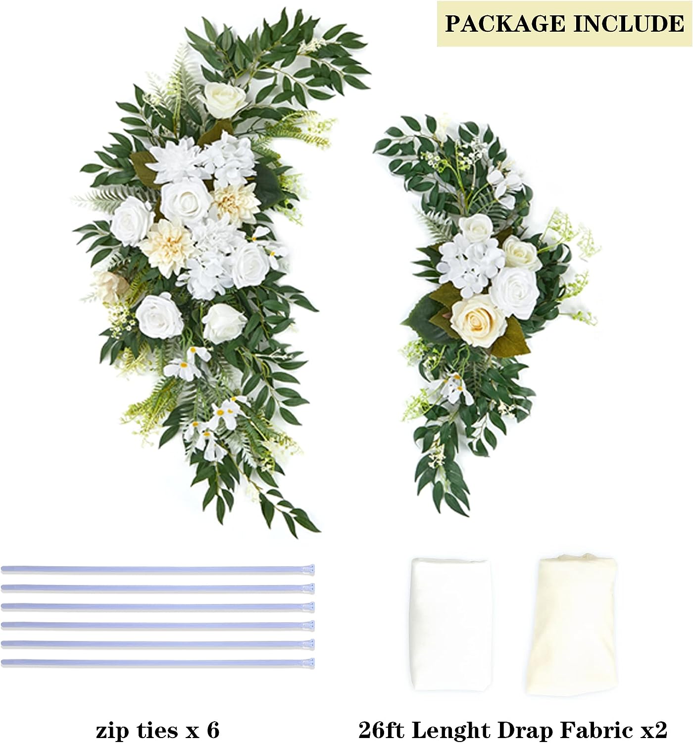 Y012: White & Ivory Wedding Arch Flowers Kit (Pack of 4) Rose Morning