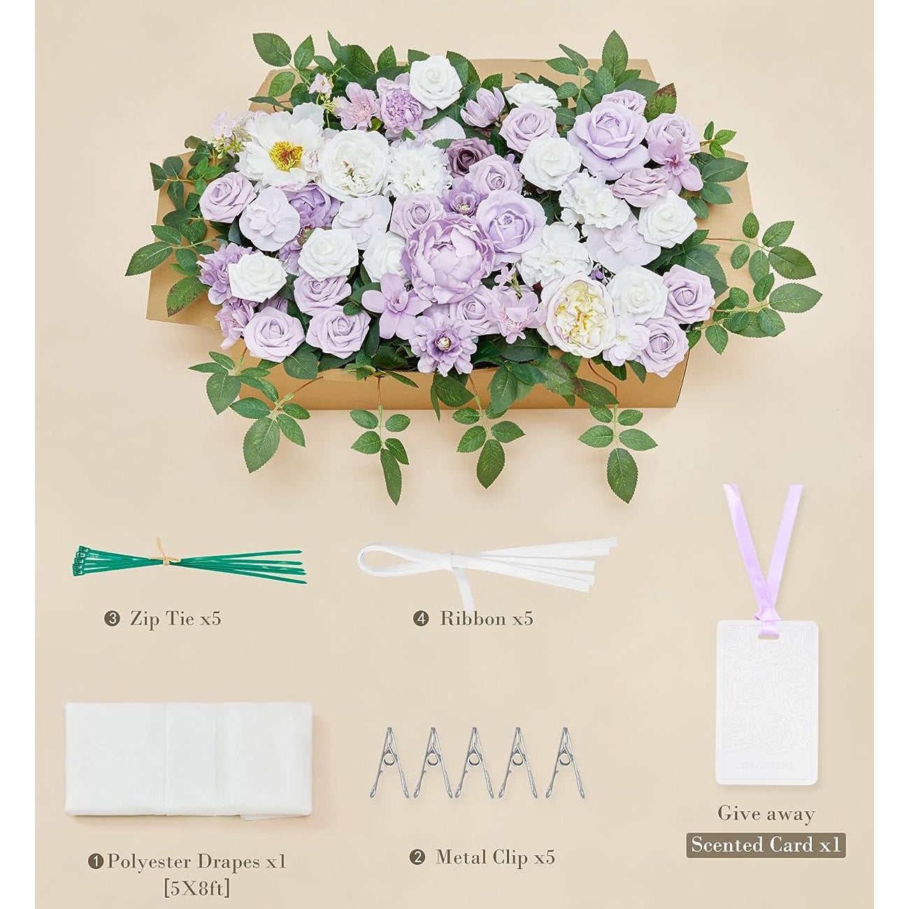 Y008: Wedding Arch Flowers with Two-Panel Drape(Pack of 4) Rose Morning