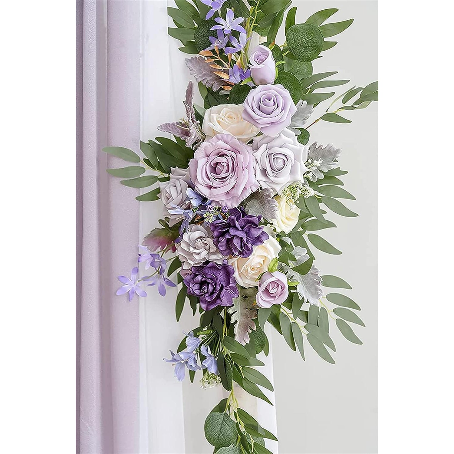 Wedding Arch Flowers Kit (Pack of 5) - 3Pcs Flower Swags & 2 Pcs Arch Drapes Rose Morning