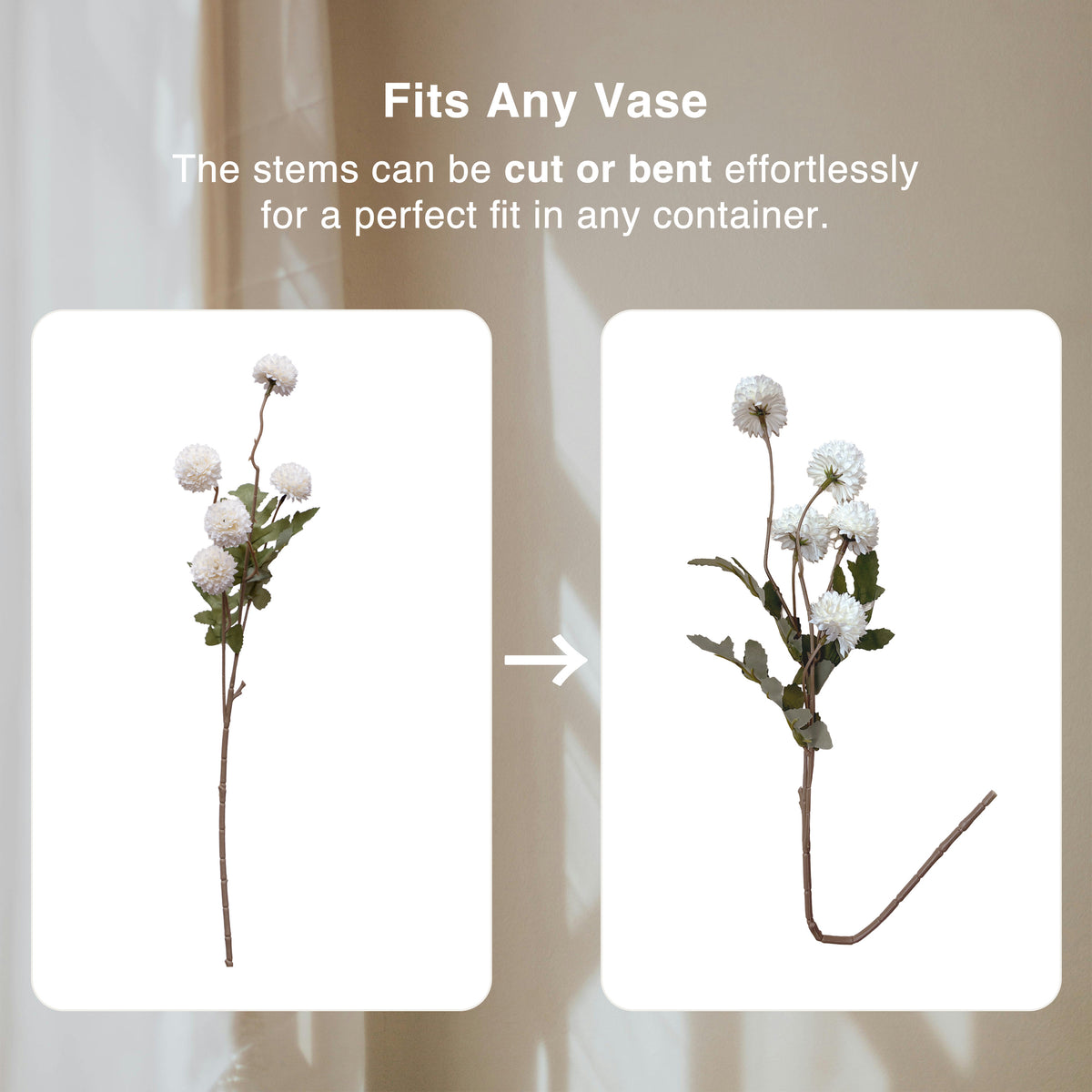 Potfloral Artificial Kiku Flowers for-Spring Faux Floral for Home Decor Table Centerpieces(Ivory)