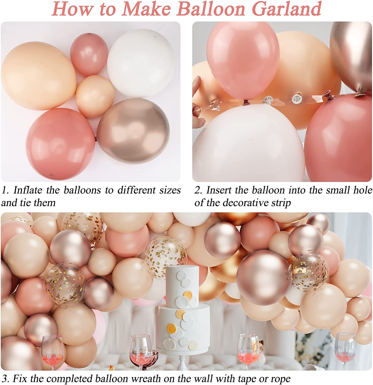 This is a set of 3 sets of blush balloons garland arch kits, perfect for girls&