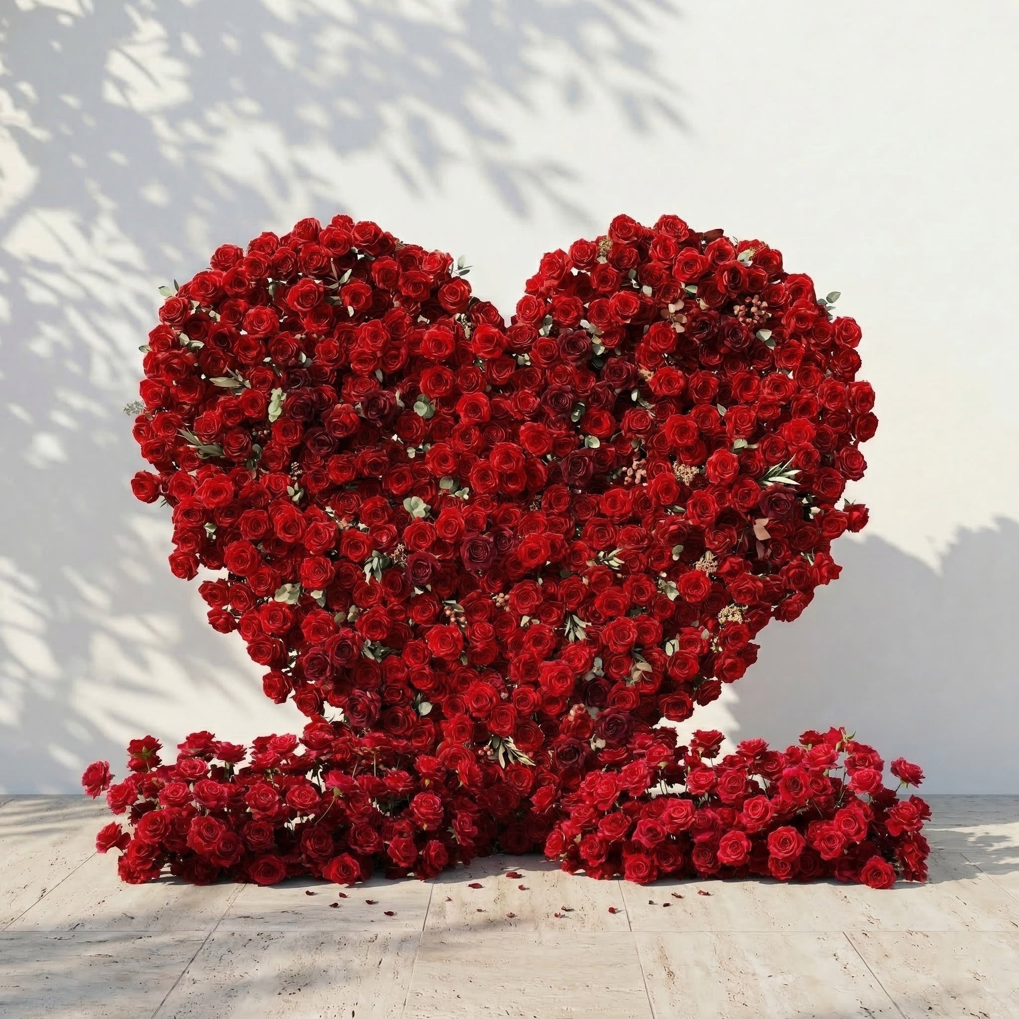 Auralis: 3D Romantic Crimson Heart-Shaped Artificial Floral Backdrop for Wedding & Valentine&