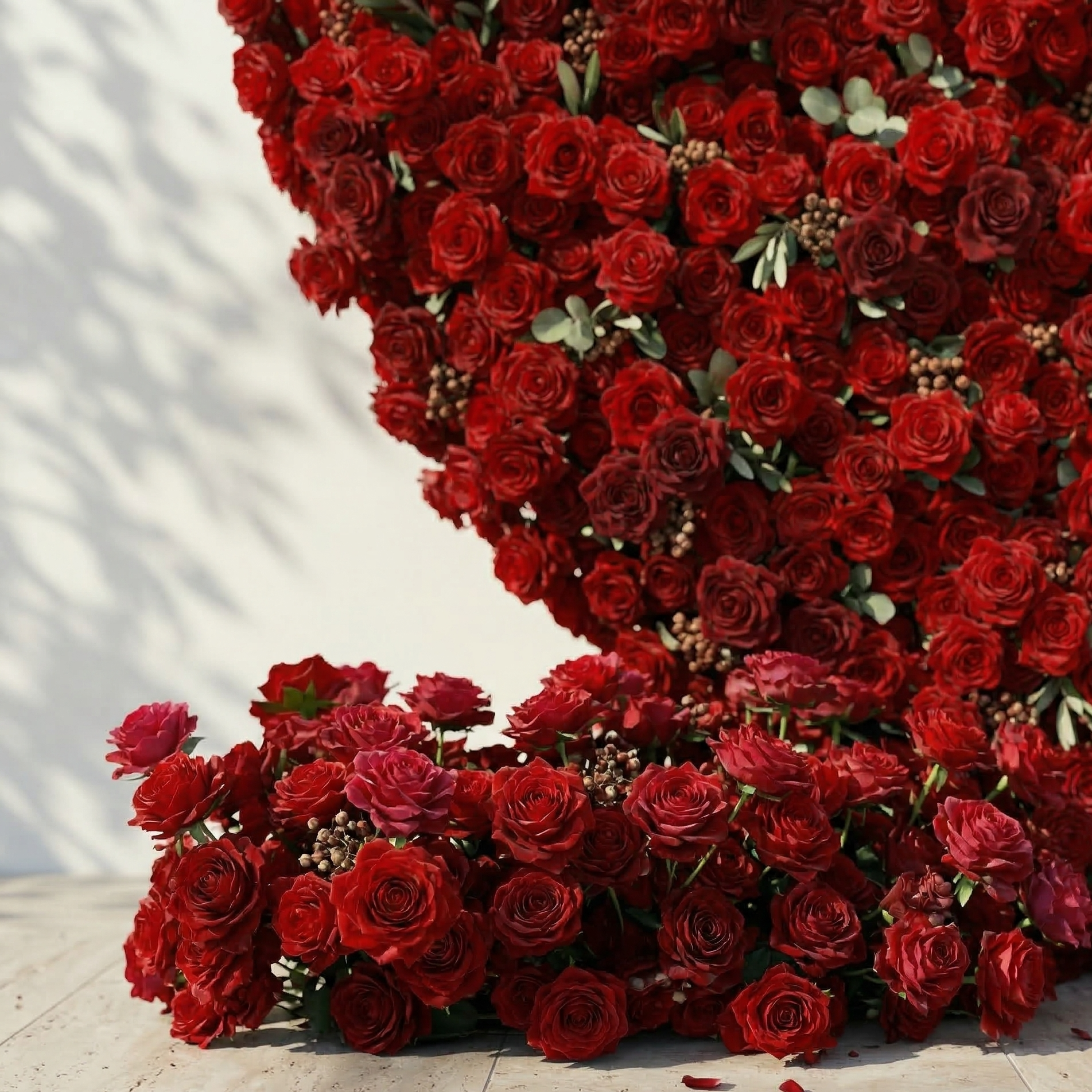 Auralis: 3D Romantic Crimson Heart-Shaped Artificial Floral Backdrop for Wedding & Valentine&