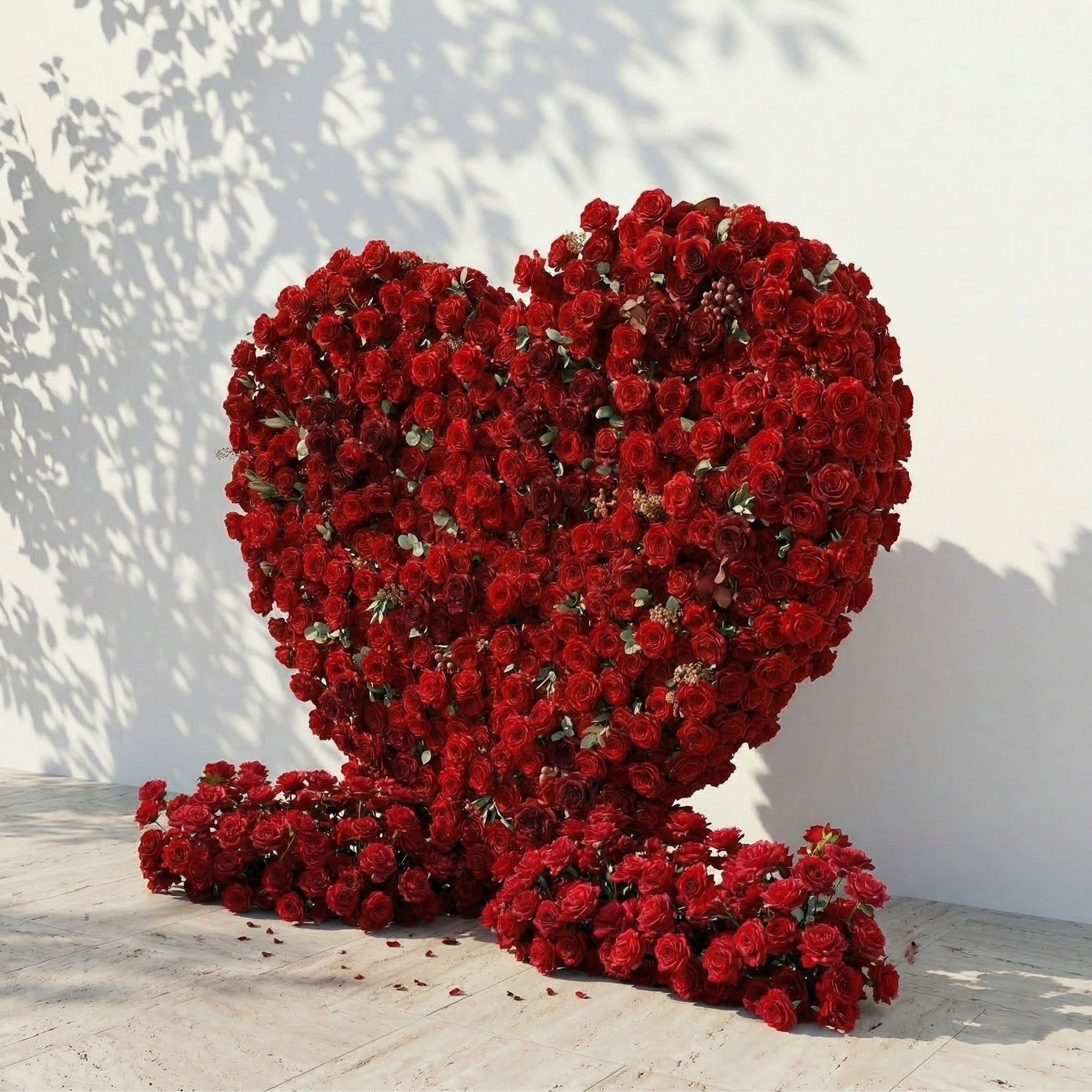 Auralis: 3D Romantic Crimson Heart-Shaped Artificial Floral Backdrop for Wedding & Valentine&