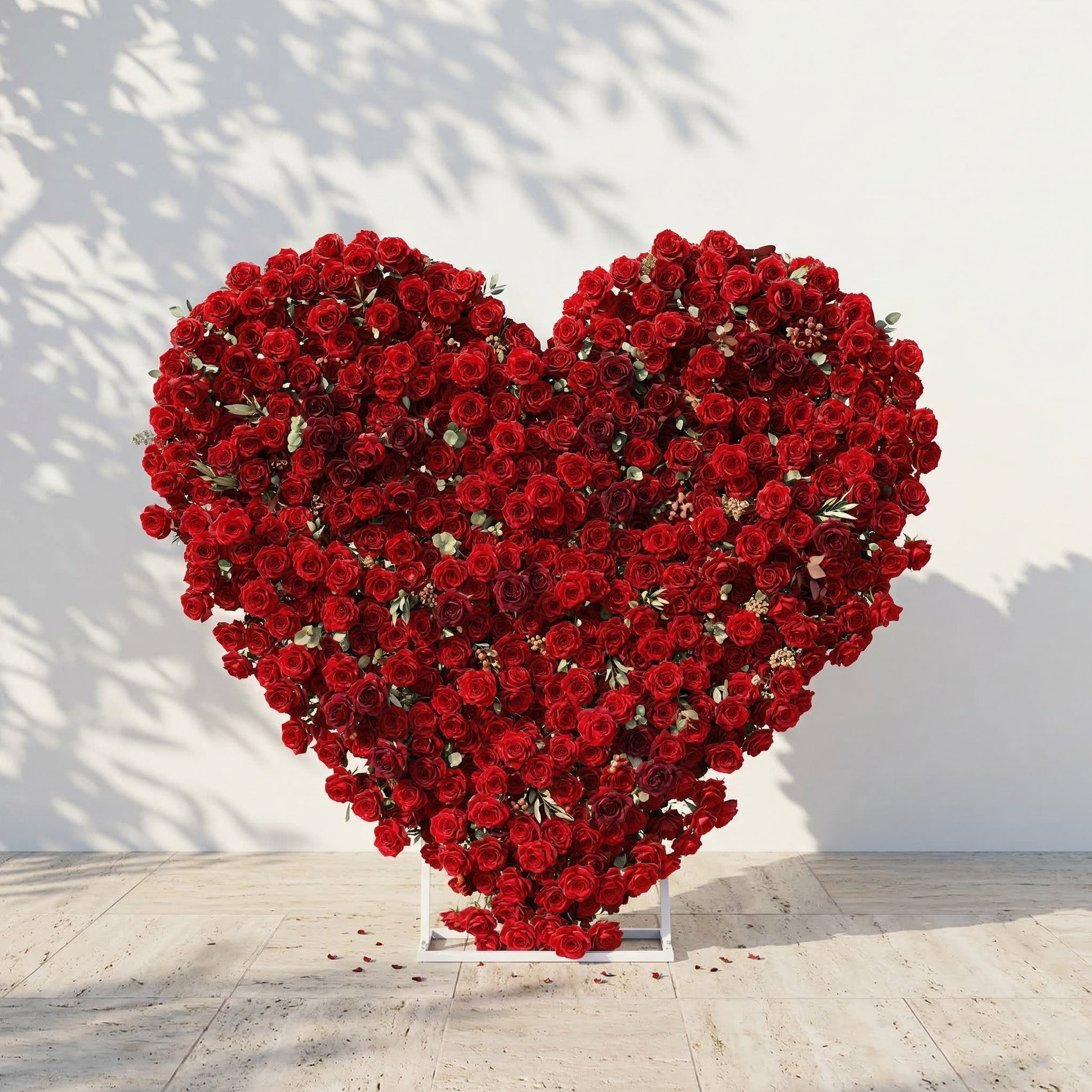 Auralis: 3D Romantic Crimson Heart-Shaped Artificial Floral Backdrop for Wedding & Valentine&