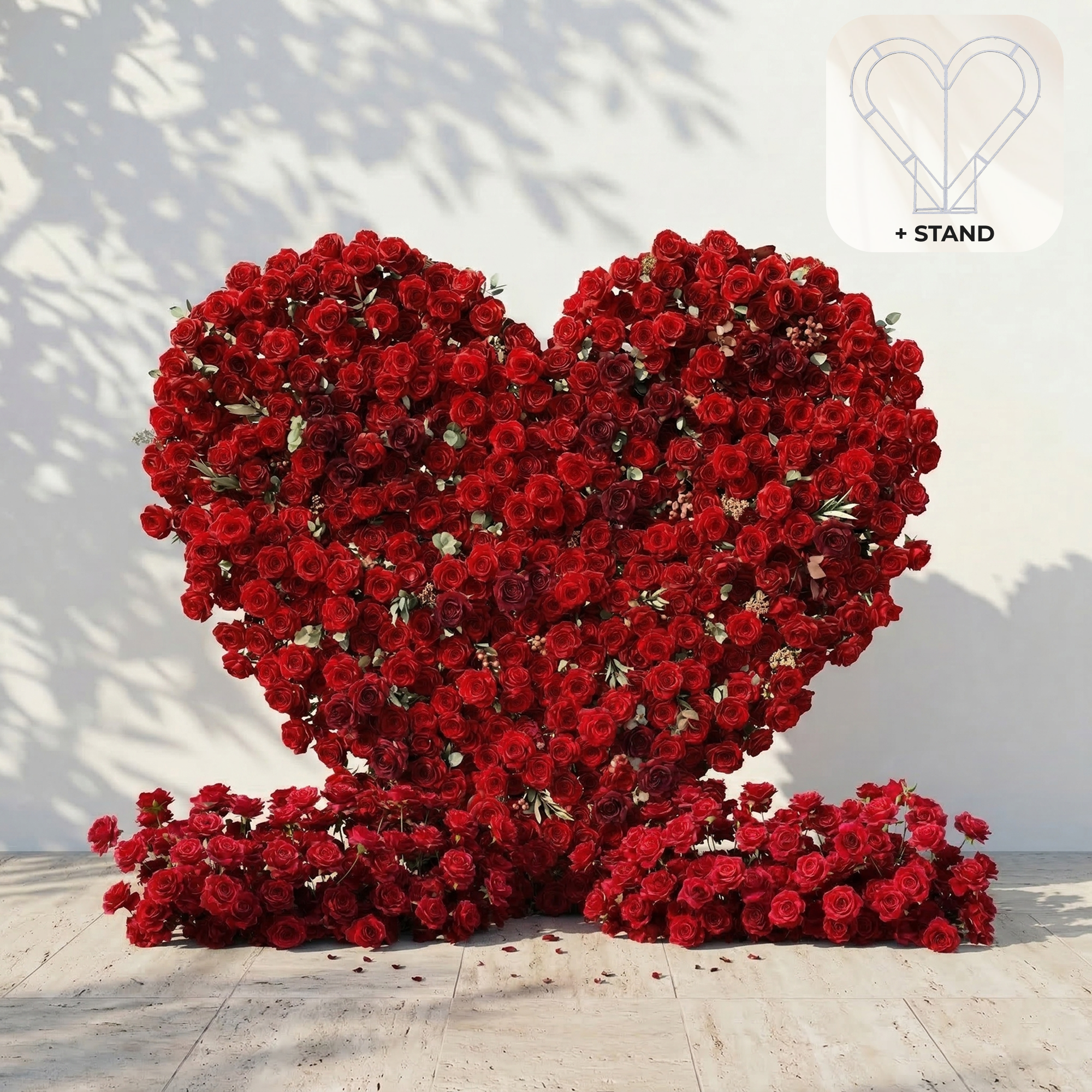 Auralis: 3D Romantic Crimson Heart-Shaped Artificial Floral Backdrop for Wedding & Valentine&