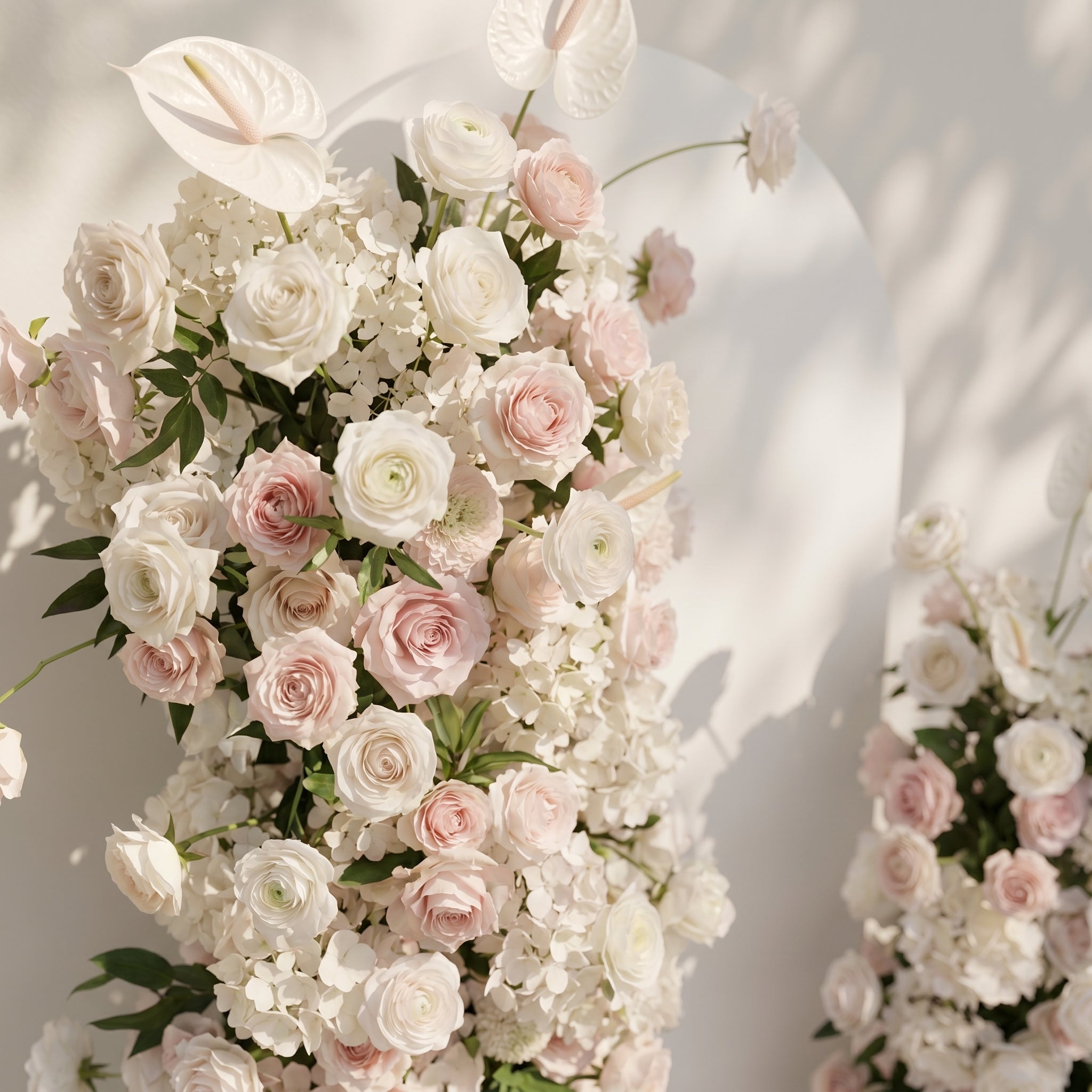 Fenna: Pink White Rose Calla Lily Wedding Background Arch KT Board Decorative Flower Row Excludes Frame