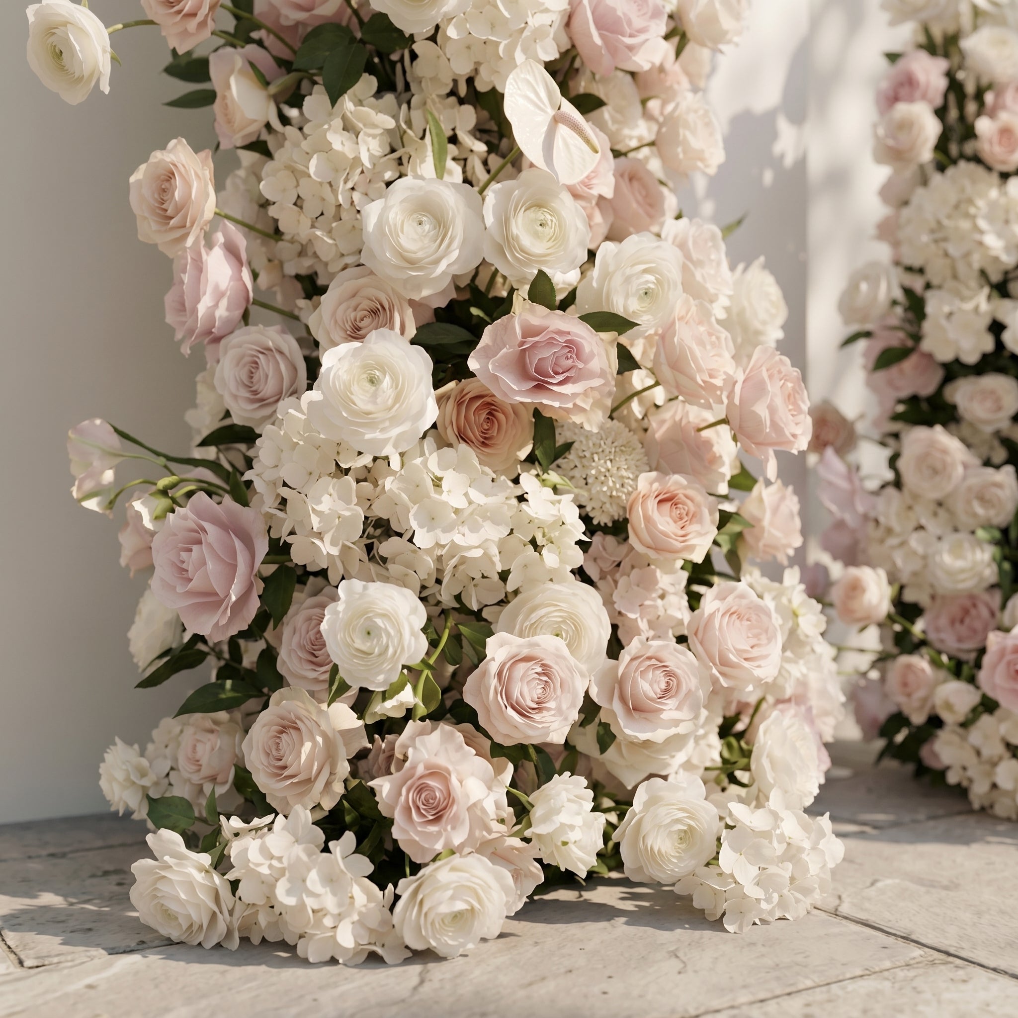 Fenna: Pink White Rose Calla Lily Wedding Background Arch KT Board Decorative Flower Row Excludes Frame