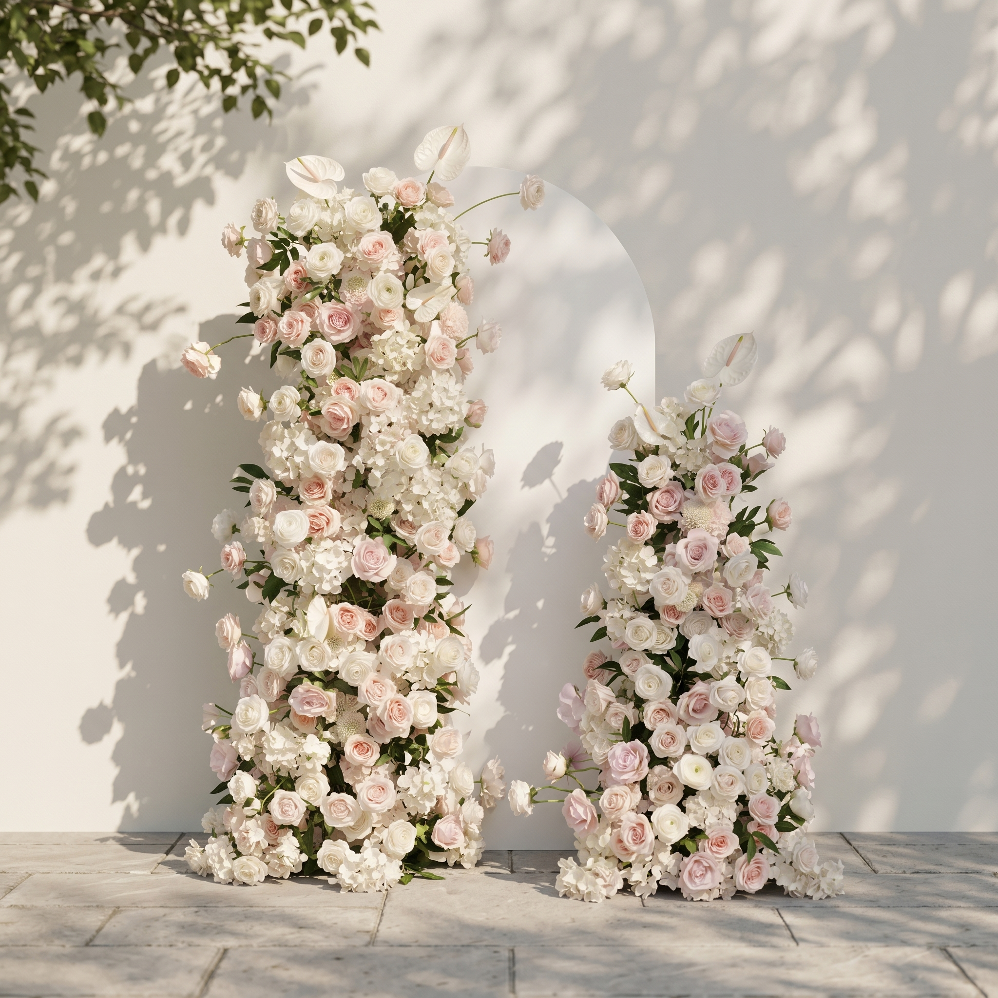 Fenna: Pink White Rose Calla Lily Wedding Background Arch KT Board Decorative Flower Row Excludes Frame
