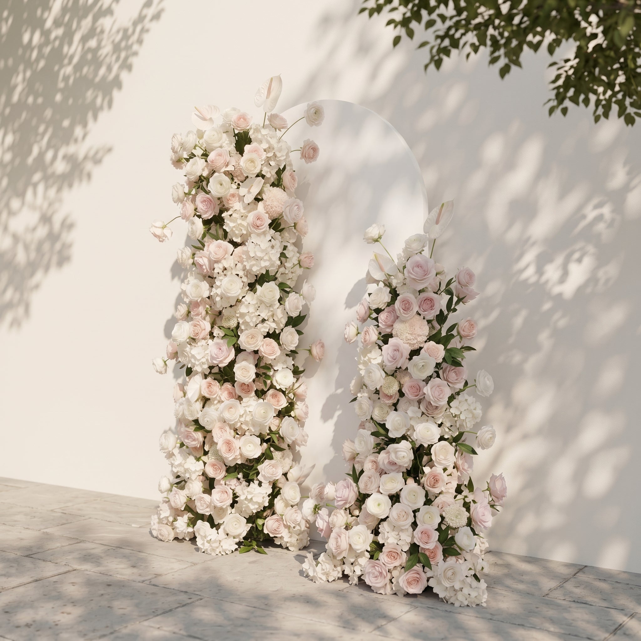 Fenna: Pink White Rose Calla Lily Wedding Background Arch KT Board Decorative Flower Row Excludes Frame