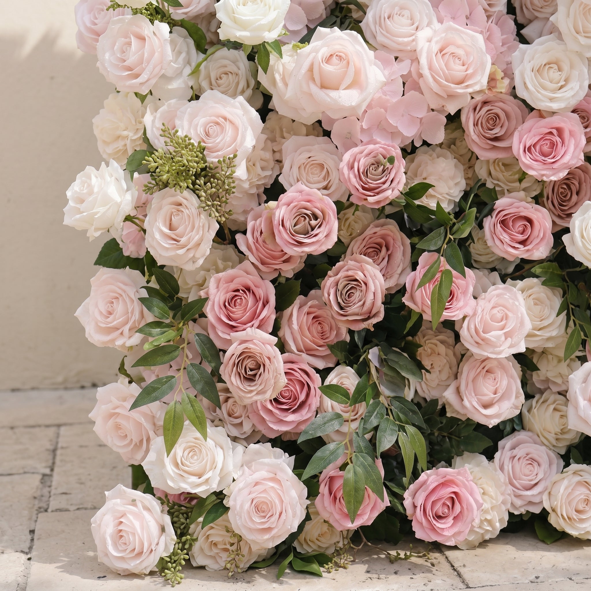 Aurorae: Luxury 4D Pink & White Rose & Orchid Silk Floral Wall with Lush Greenery Backdrop for Garden Weddings