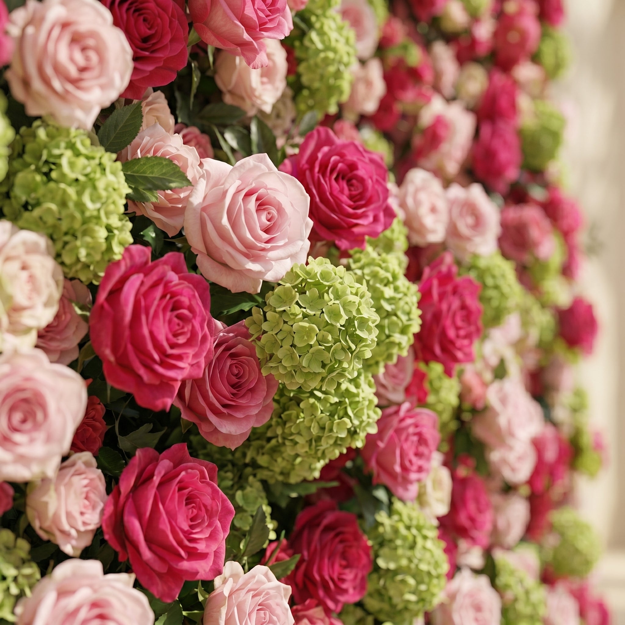 Auryne: Luxury 5D Hot Pink & Green Silk Floral Wall Roll-Up Fabric Backdrop for Vibrant Summer Parties & Events
