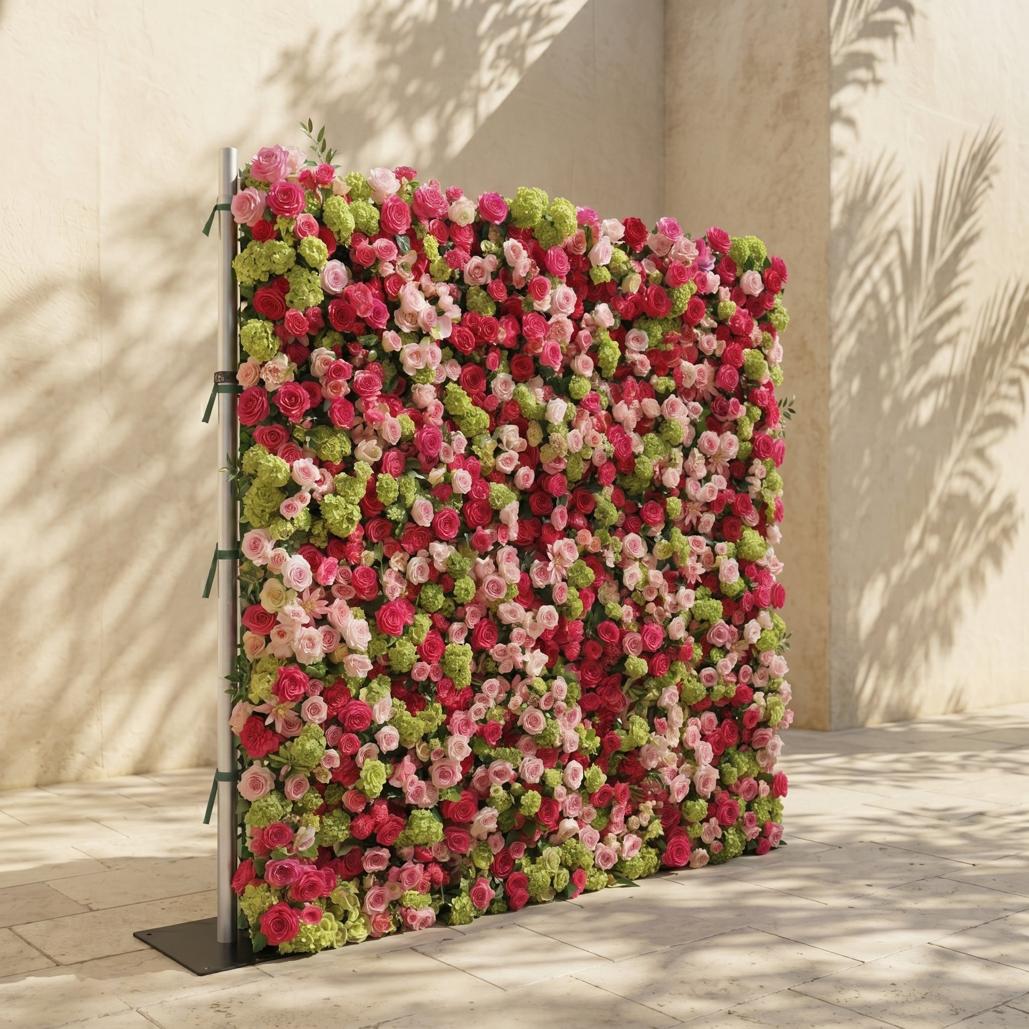 Auryne: Luxury 5D Hot Pink & Green Silk Floral Wall Roll-Up Fabric Backdrop for Vibrant Summer Parties & Events
