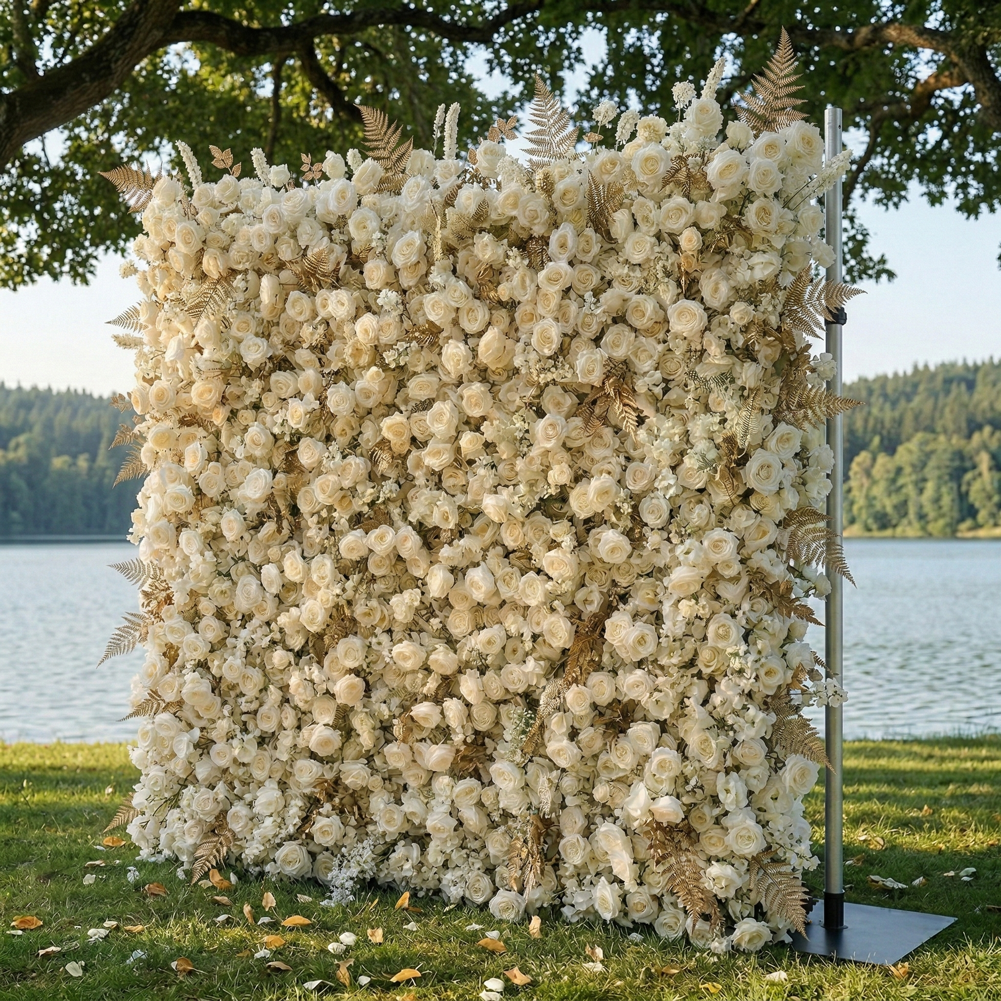 Averyn: Luxury 5D Champagne & Ivory Silk Rose Flower Wall Roll-Up Fabric Backdrop for Luxury Wedding&Grand Ballroom Decor