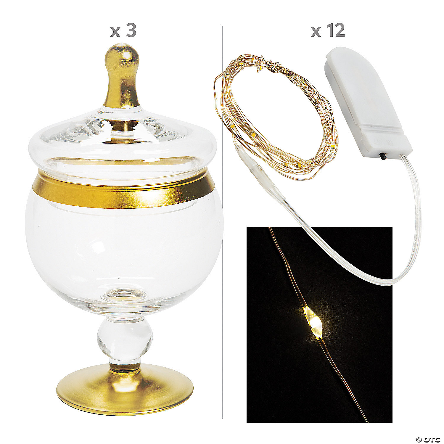 B012: Decoration LED Lights Gold Trim Apothecary Jars with LED Lights Rose Morning