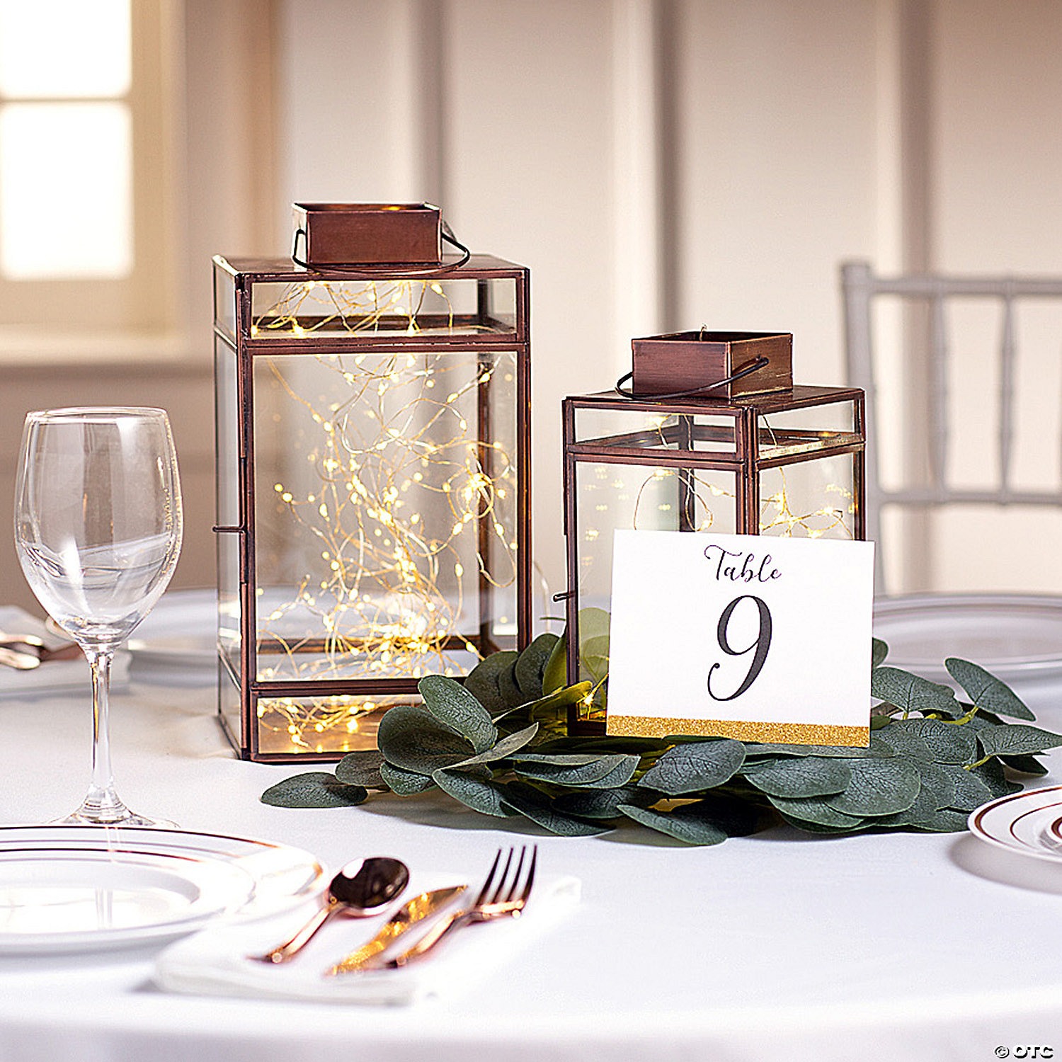 B031: Copper Lanterns & Fairy Lights Centerpiece Kit for 6 Tables Rose Morning