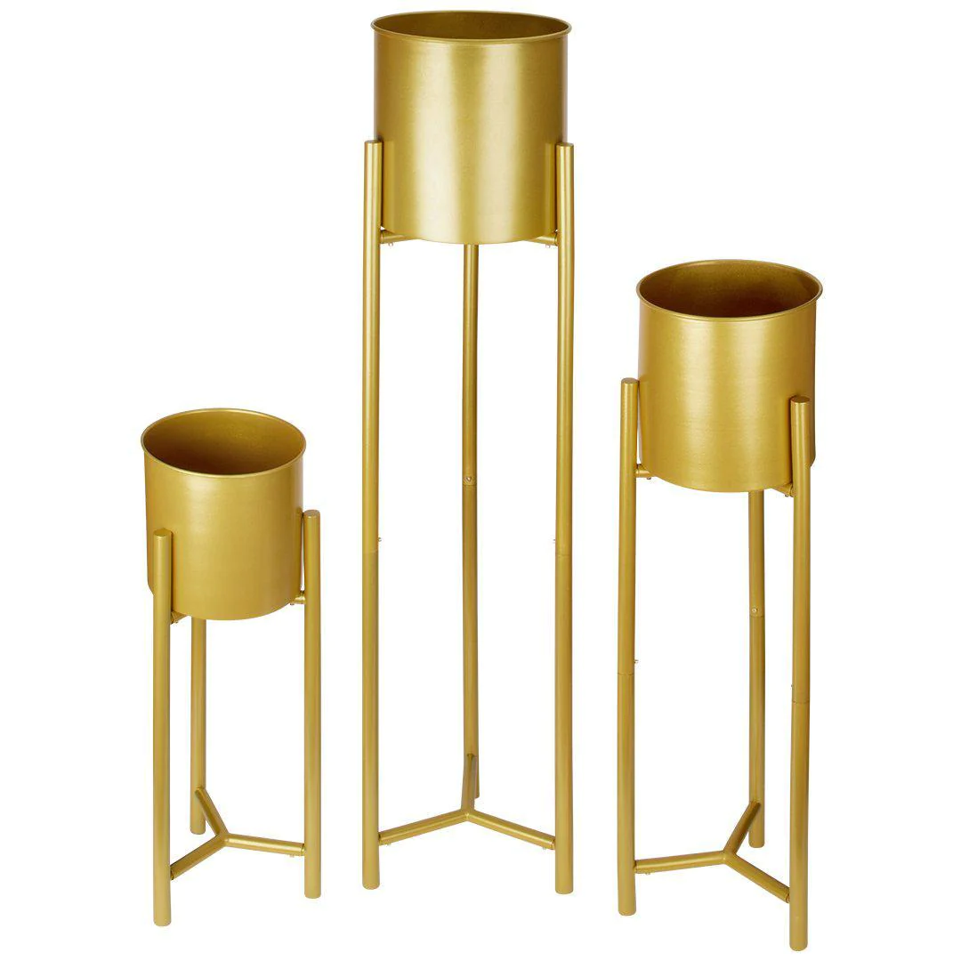 B036: Modern Metal Drum Planter Stands Rose Morning