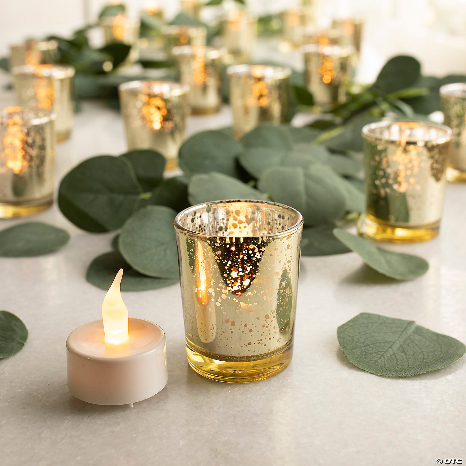Gold Mercury lass Votive Candle Holders with Battery-Operated Light Candles Rose Morning