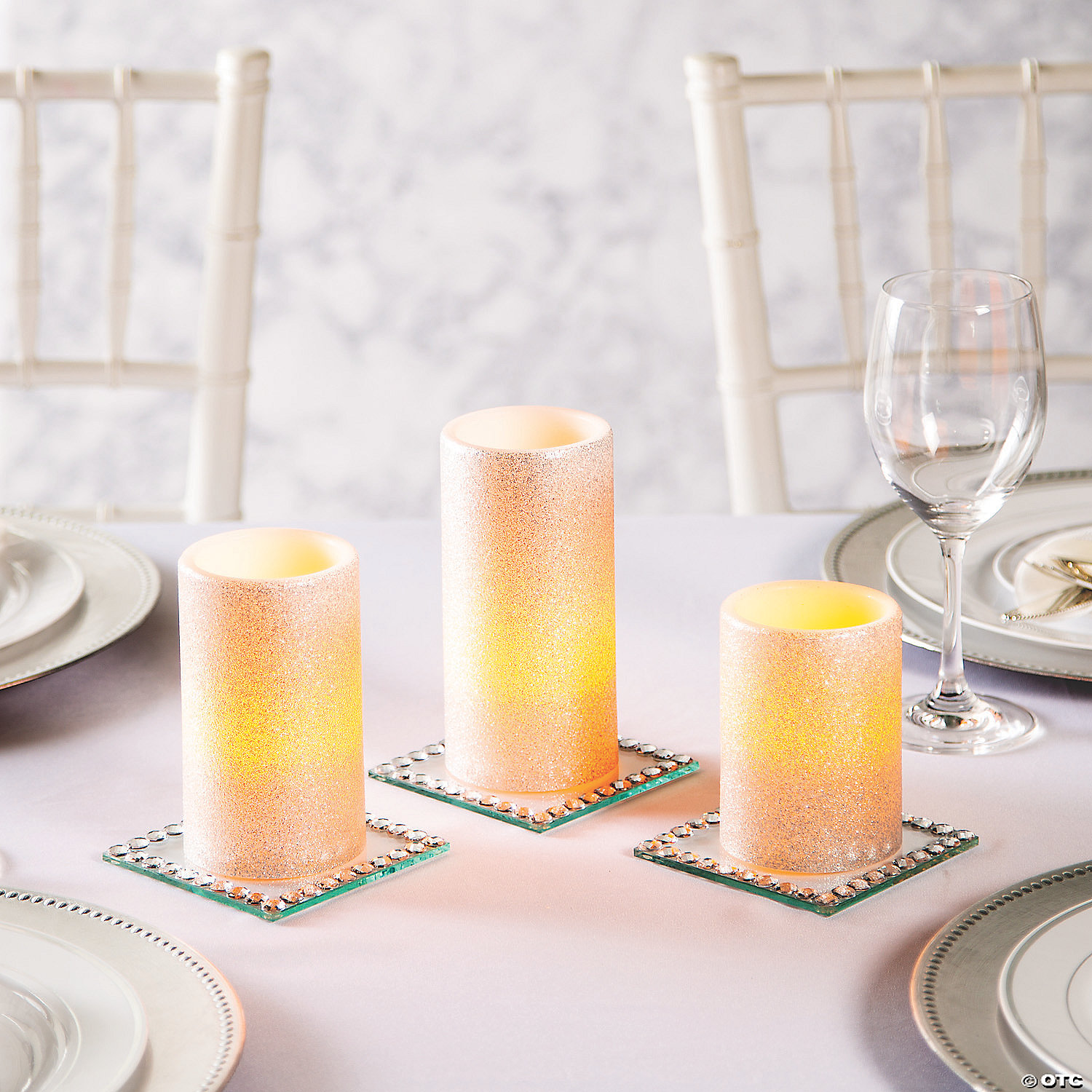 Wedding and Event Decorative Silver Battery-Operated Candle Set Rose Morning