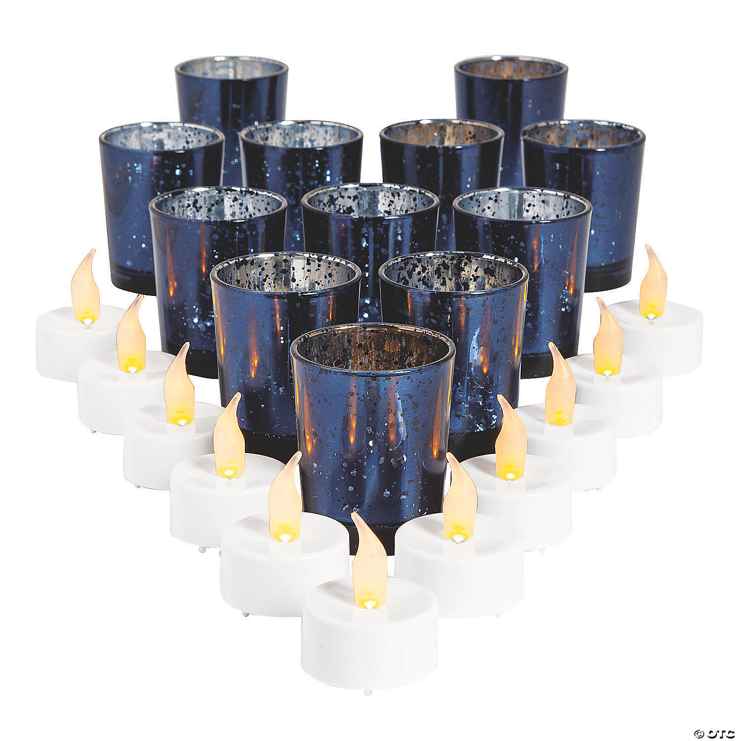 Blue Glitter Glass Votive Candle Holders with Battery-Operated Light Candles Rose Morning