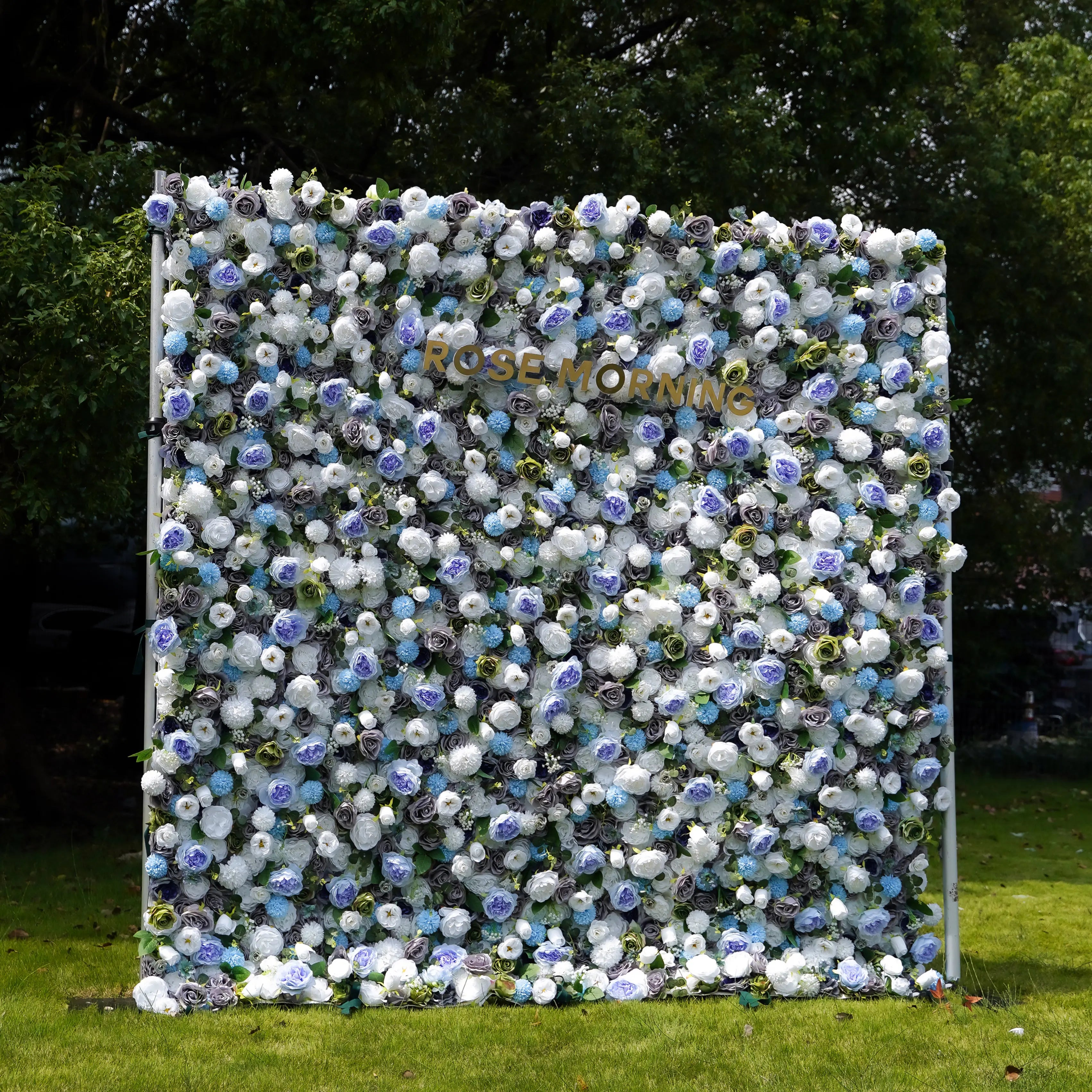 Betty:5D Blue Fabric Artificial rolling up curtain flower wall