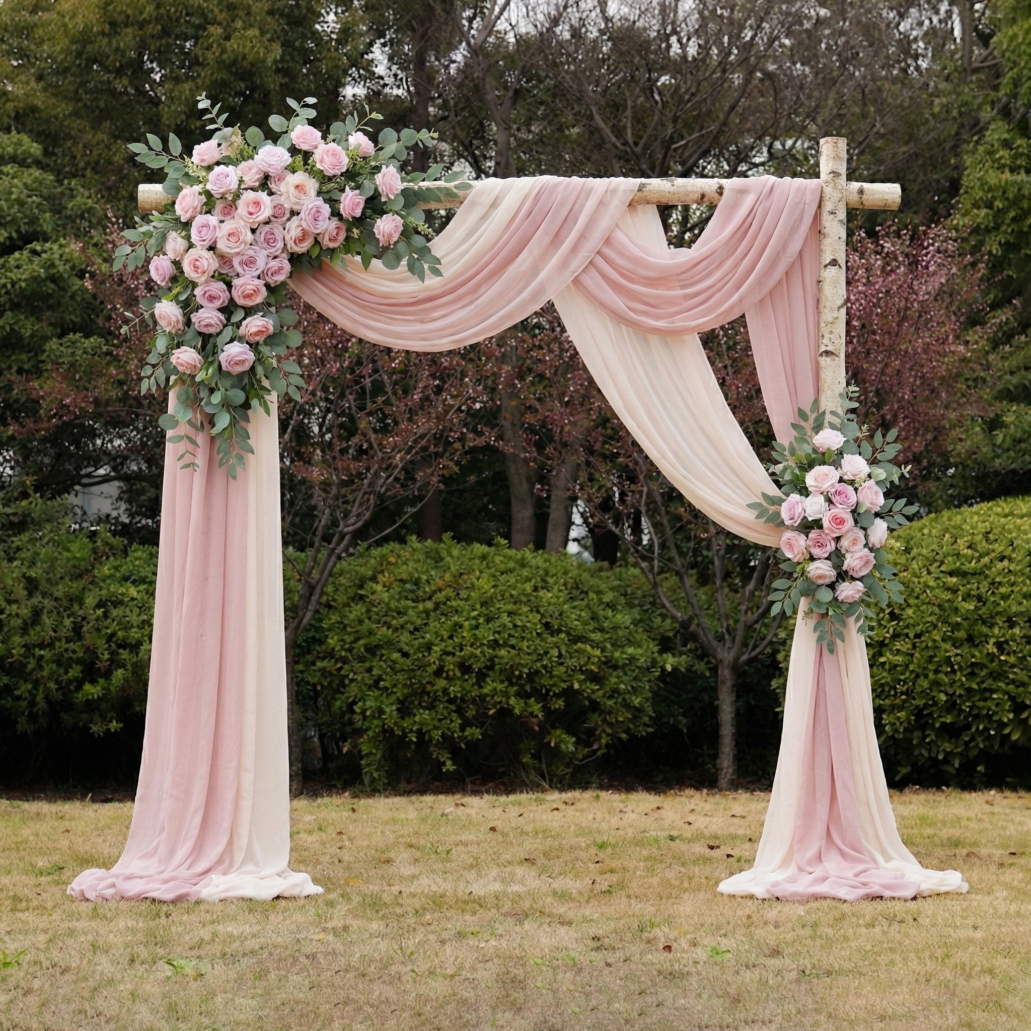 Dusty Blush Floral Wedding Arch Kit with Draped Fabric for Garden Wedding Backdrop
