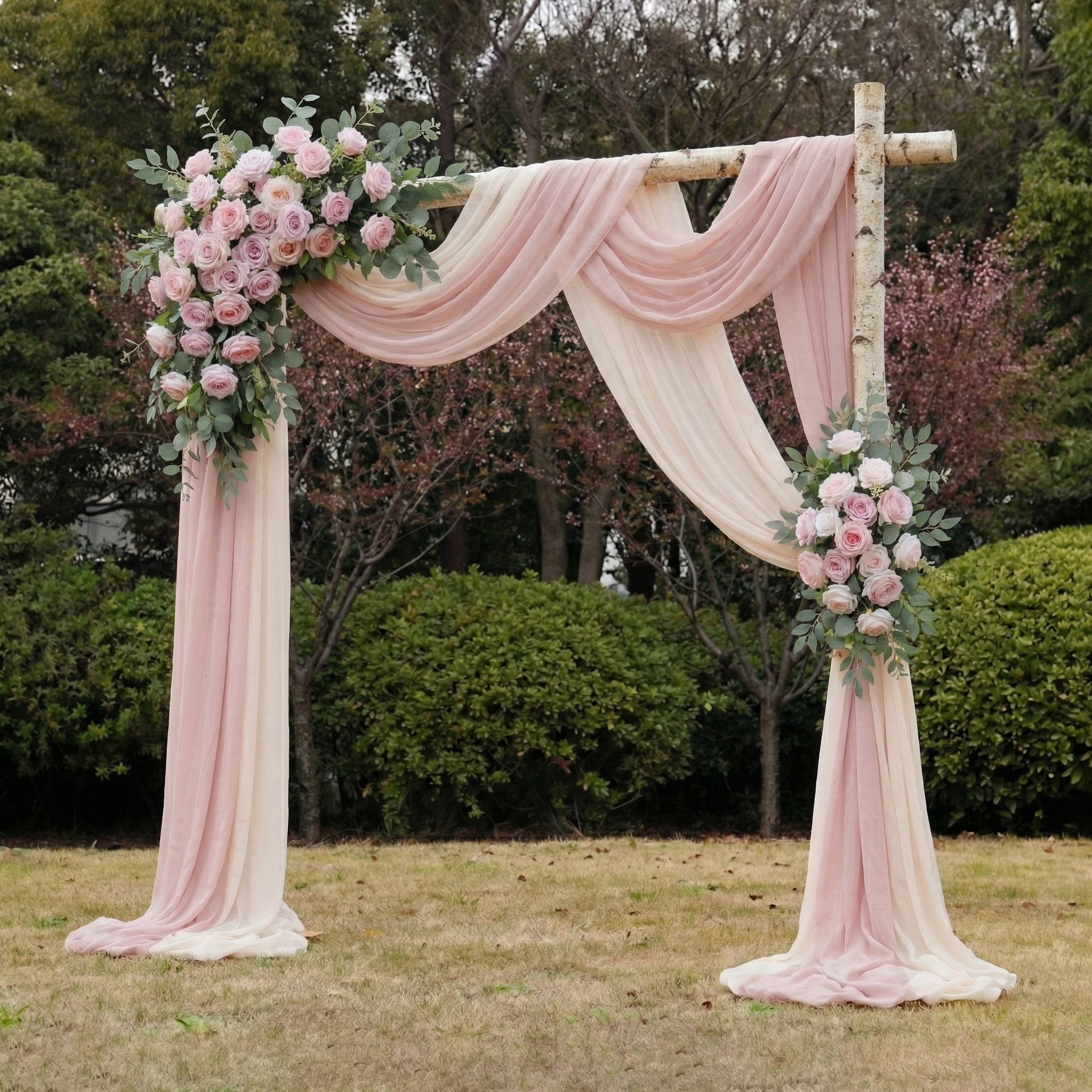 Dusty Blush Floral Arch Kit with Drapes for Garden Wedding Decoration+2 Ground Flowers