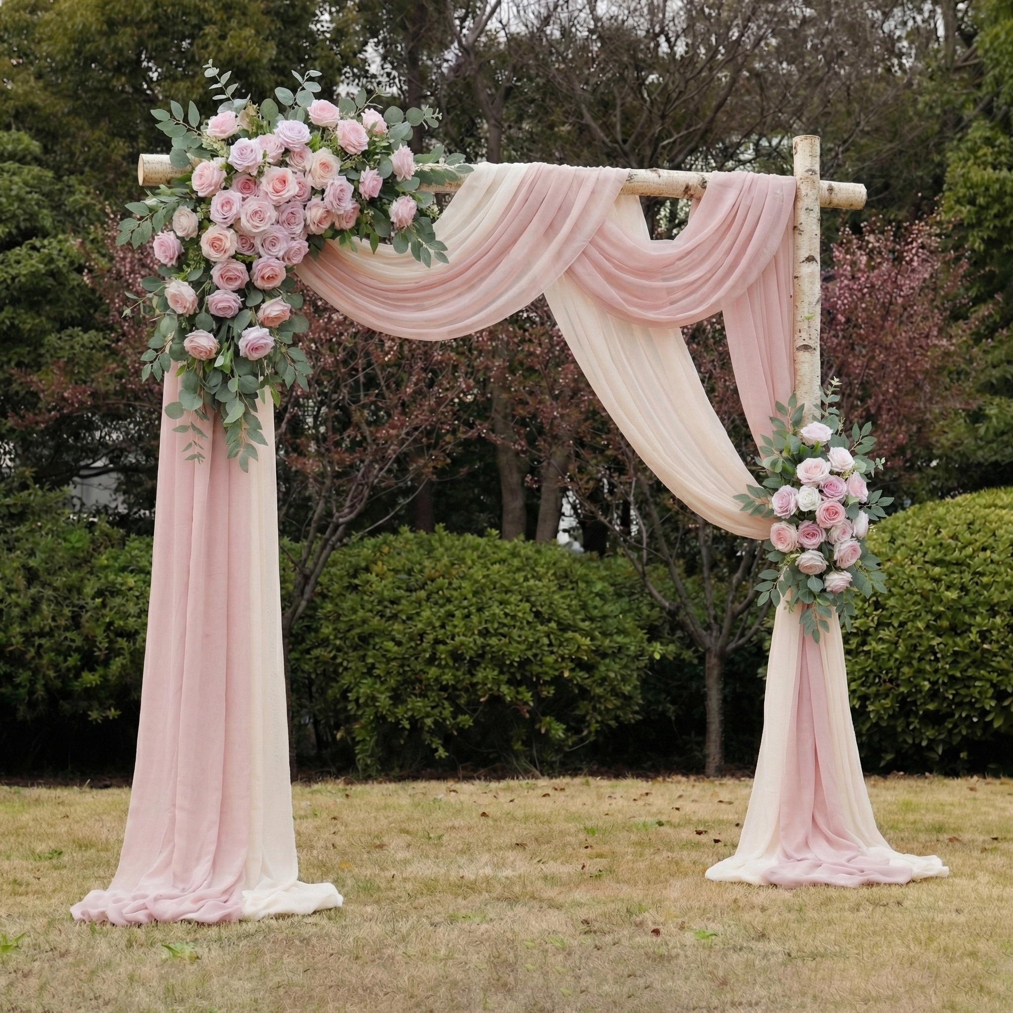 Dusty Blush Floral Wedding Arch Kit with Draped Fabric for Garden Wedding Backdrop